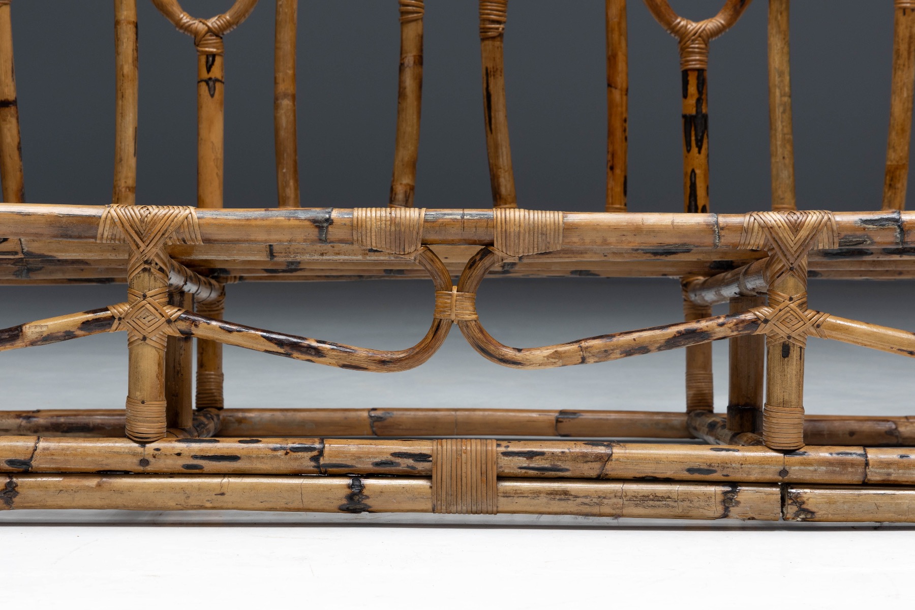 Collectible sculptural bamboo bench from the 1960s