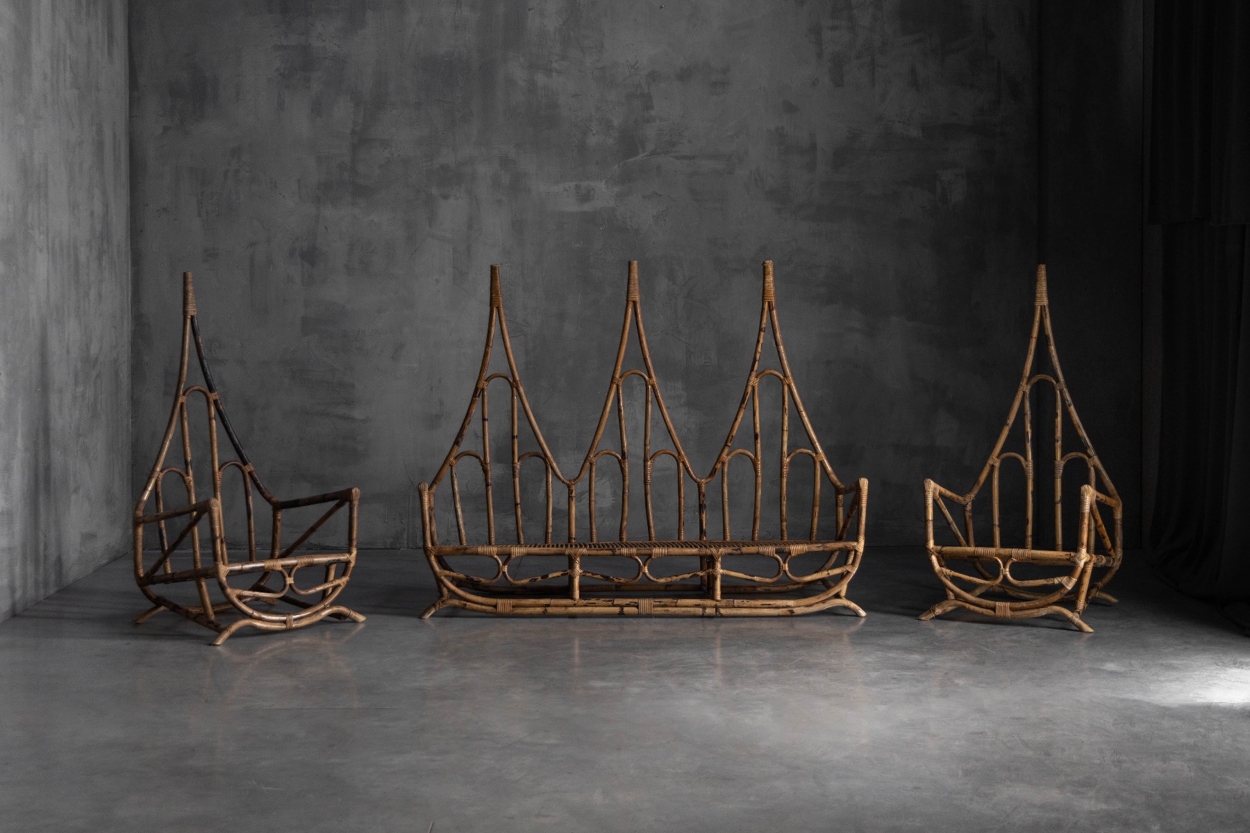 Collectible sculptural bamboo lounge chair from the 1960s