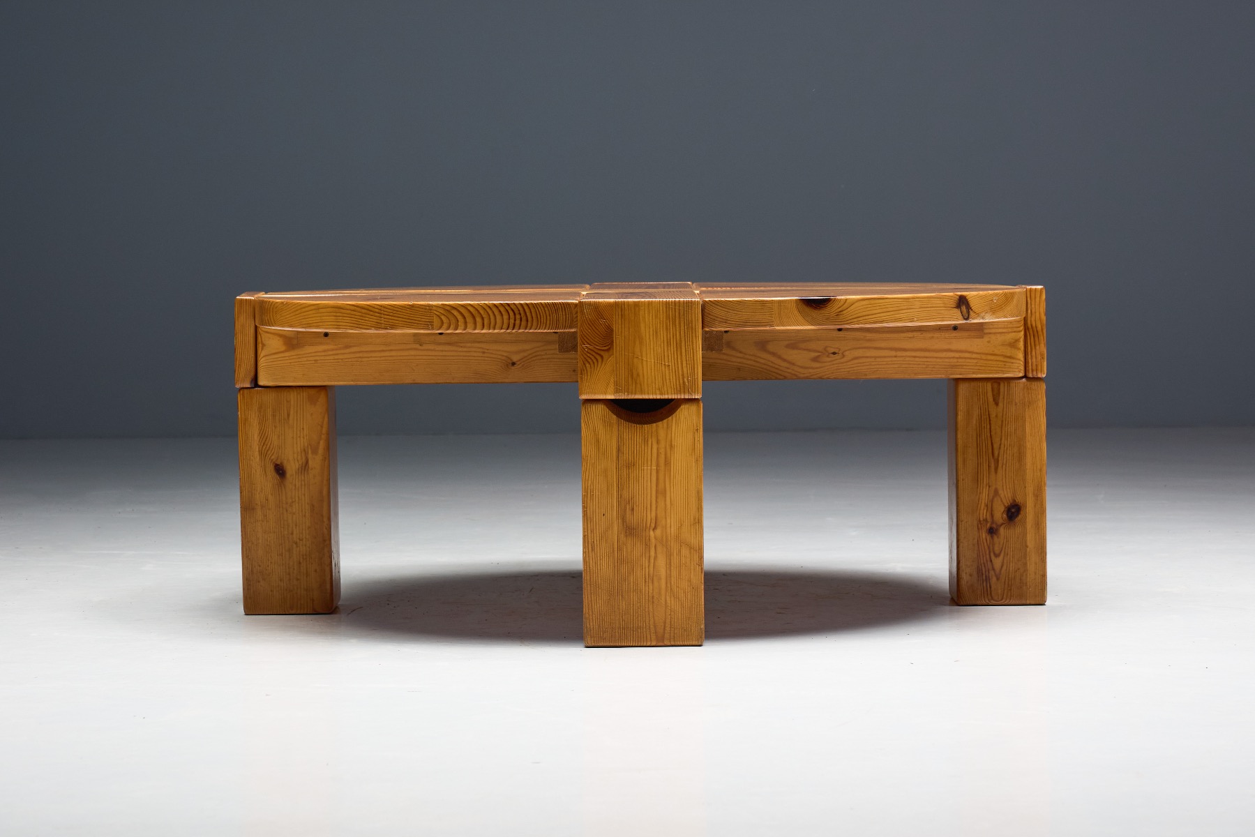 Authentic 1970s brutalist pine wood table