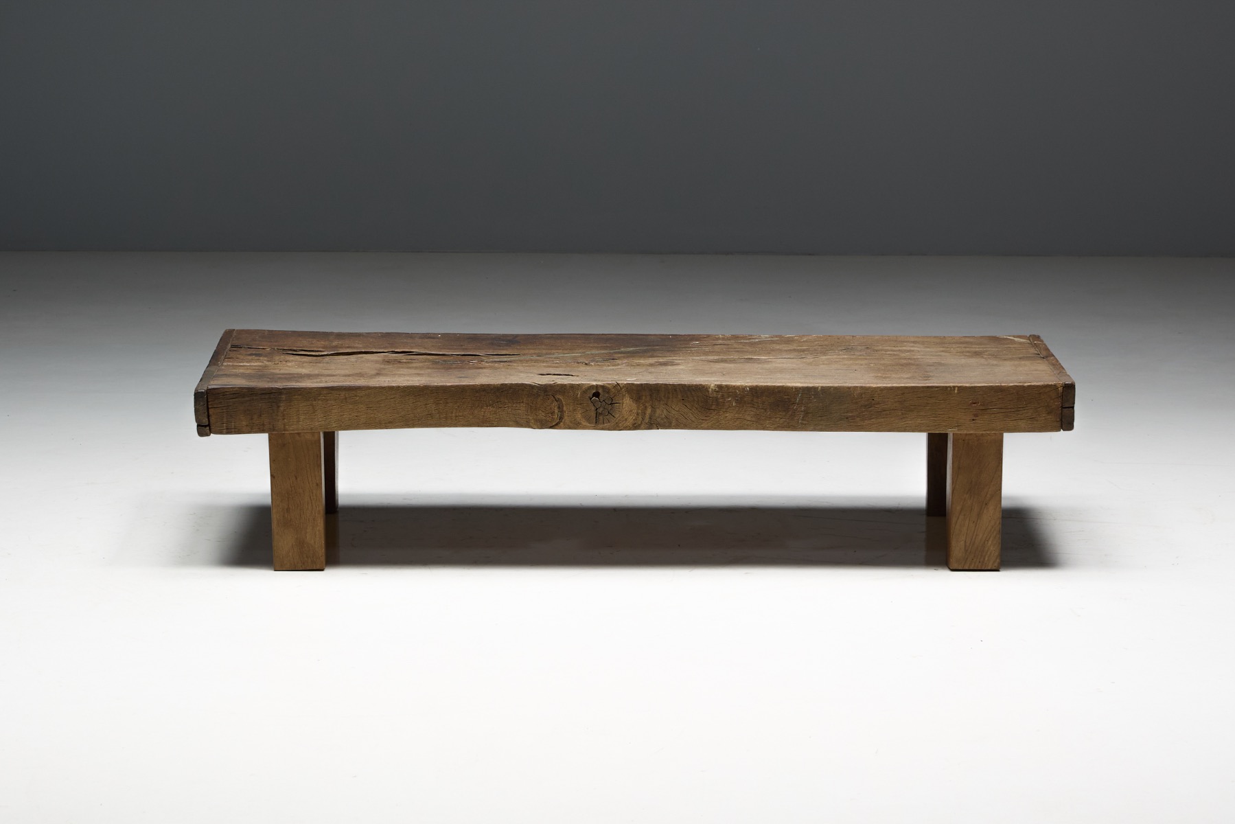 Handcrafted low farmhouse coffee table with vernacular form