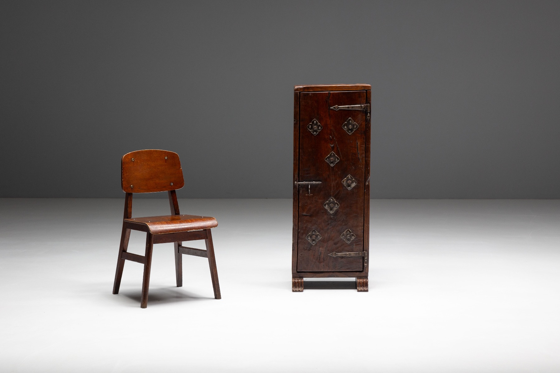 Historic wooden wabi sabi cabinet with honest materiality