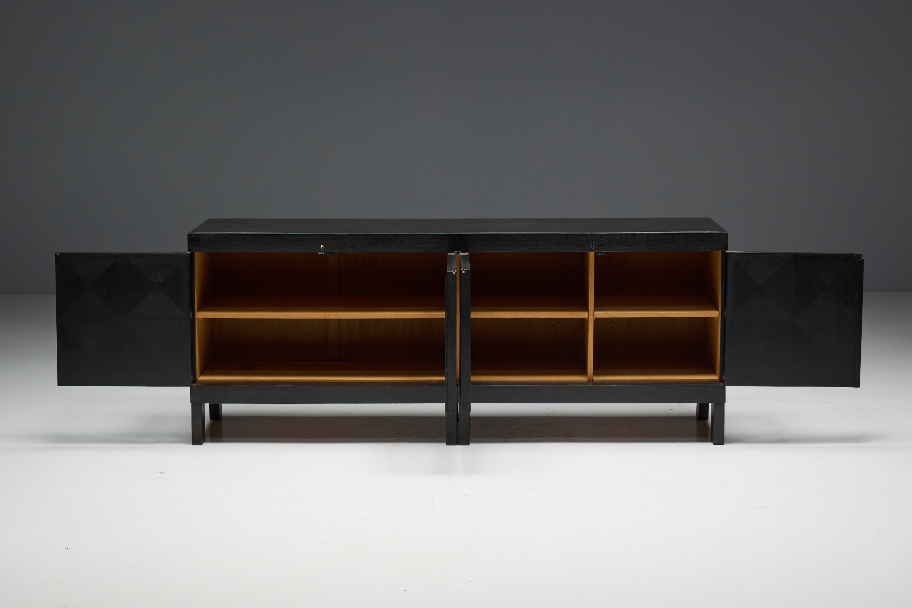 Mid century brutalist sideboard executed in oak