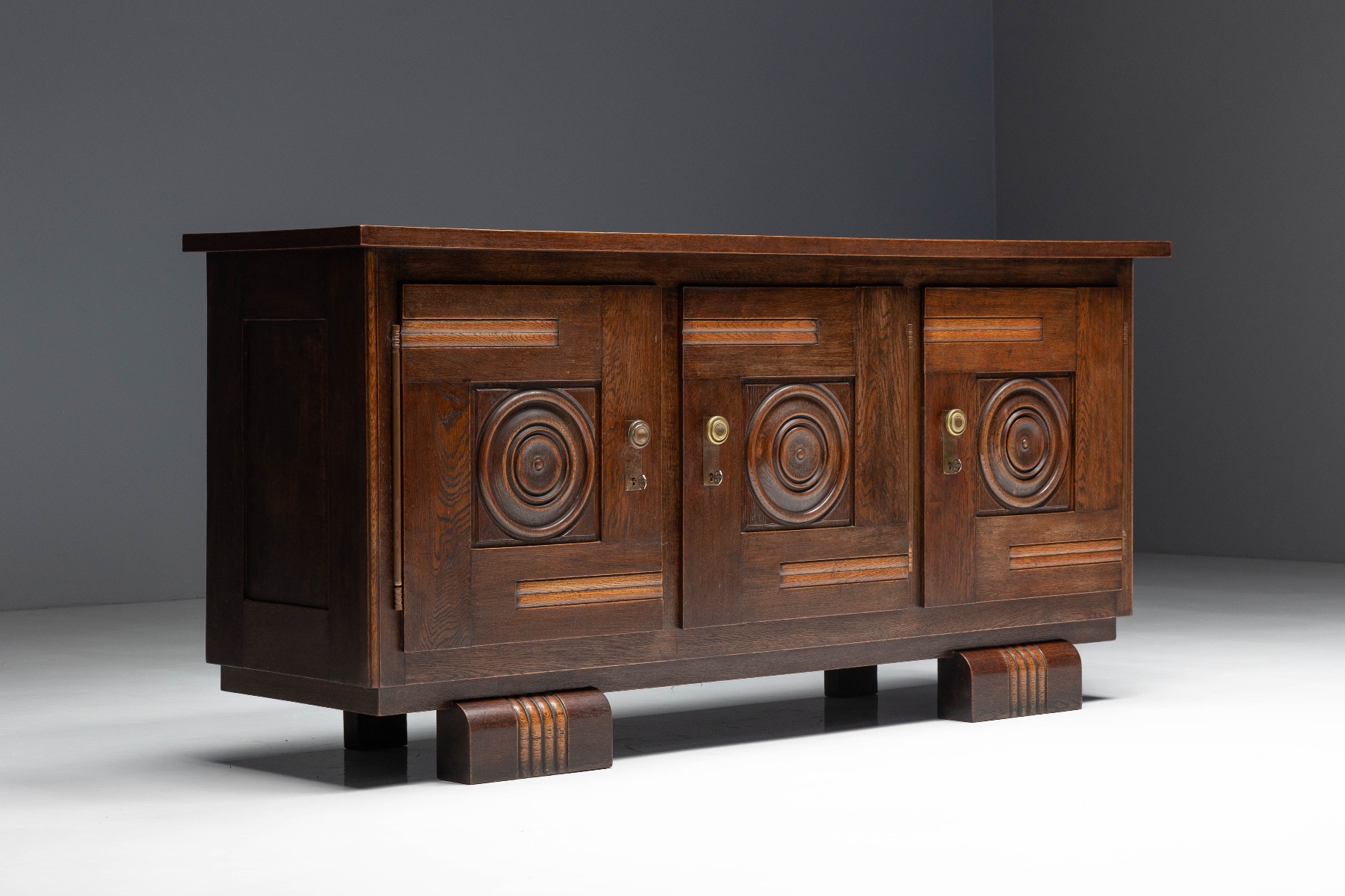 20th century French Art Deco solid oak sideboard
