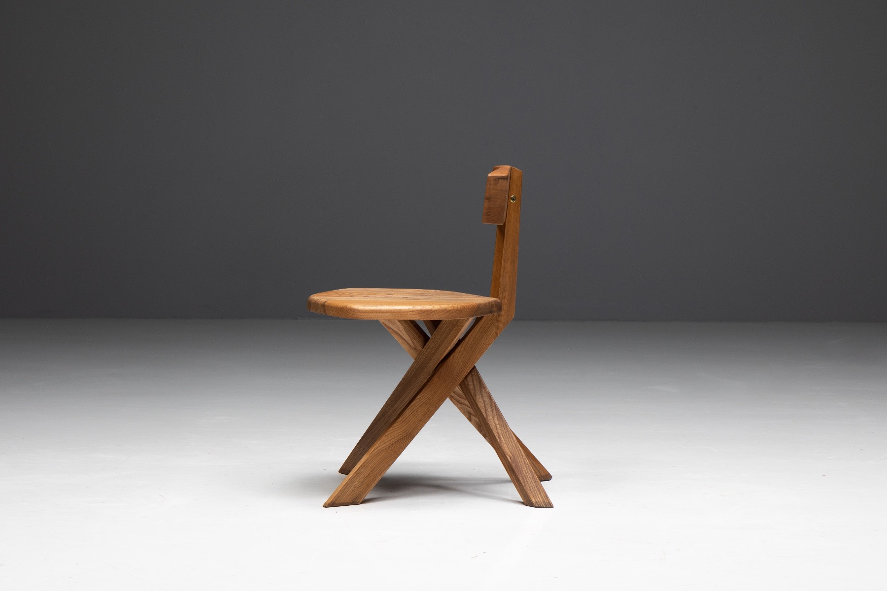 Rustic modern S34 dining chairs by Pierre Chapo 1960s