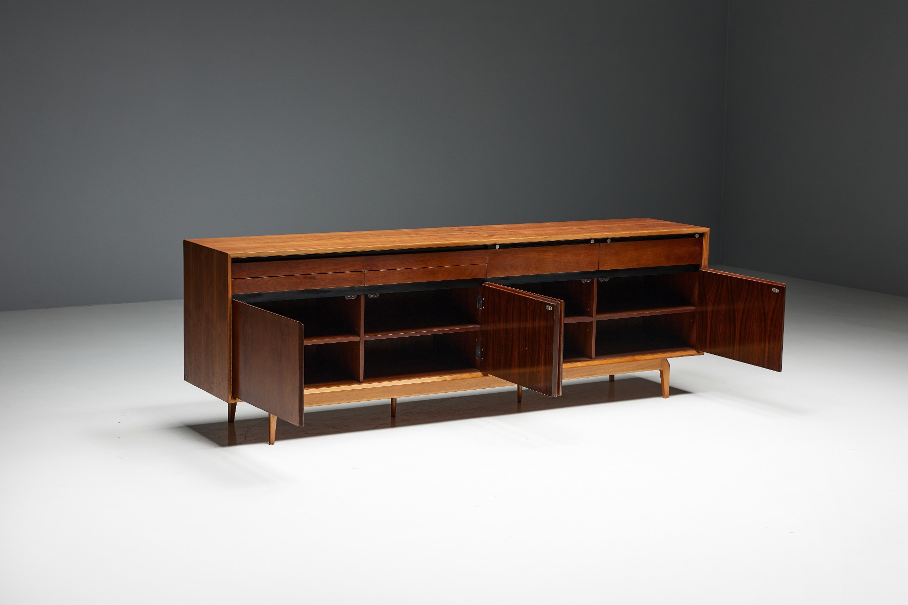 Timeless rosewood and walnut sideboard by De Coene