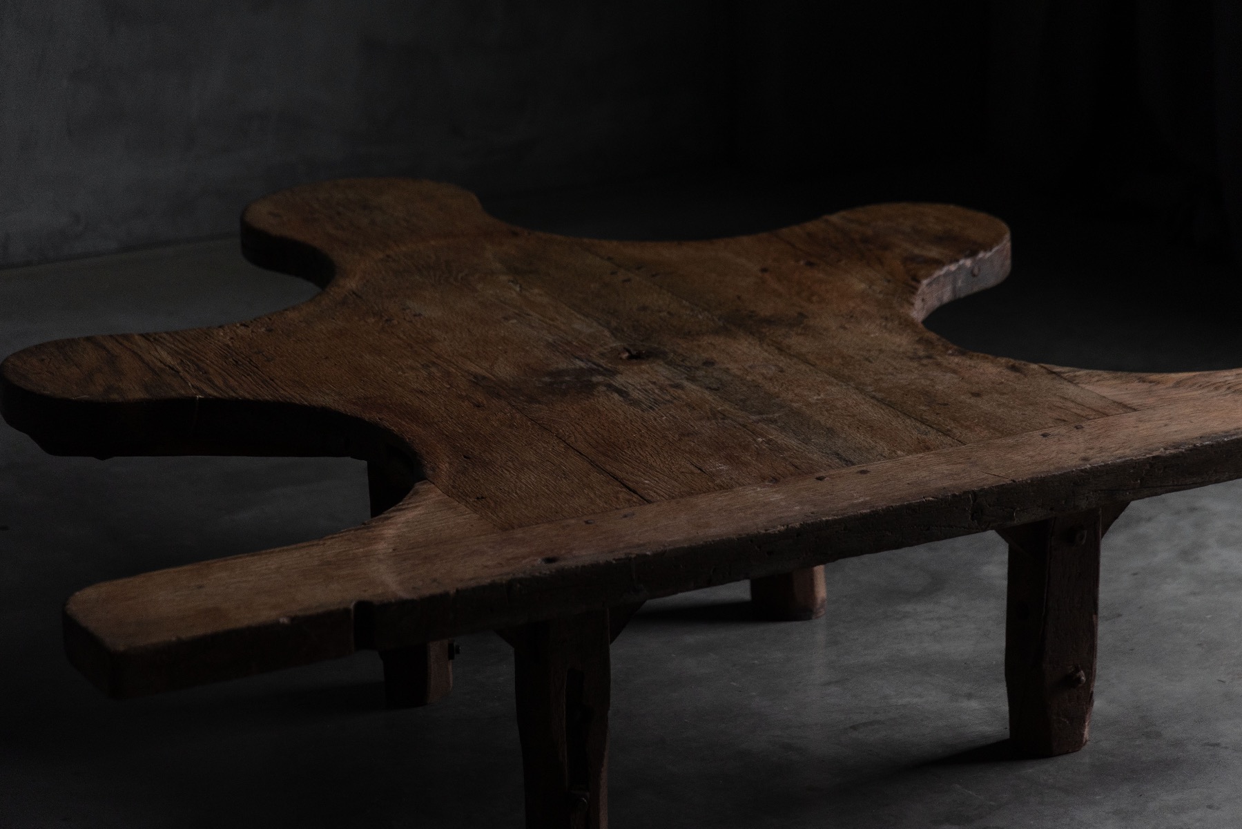 Primitive sculptural coffee table crafted in the 19th century from solid wood