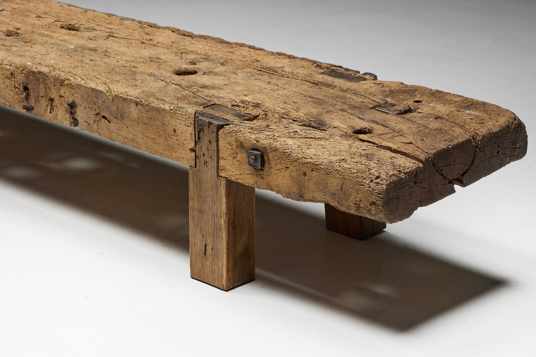 Aged wood wabi sabi bench in primitive design