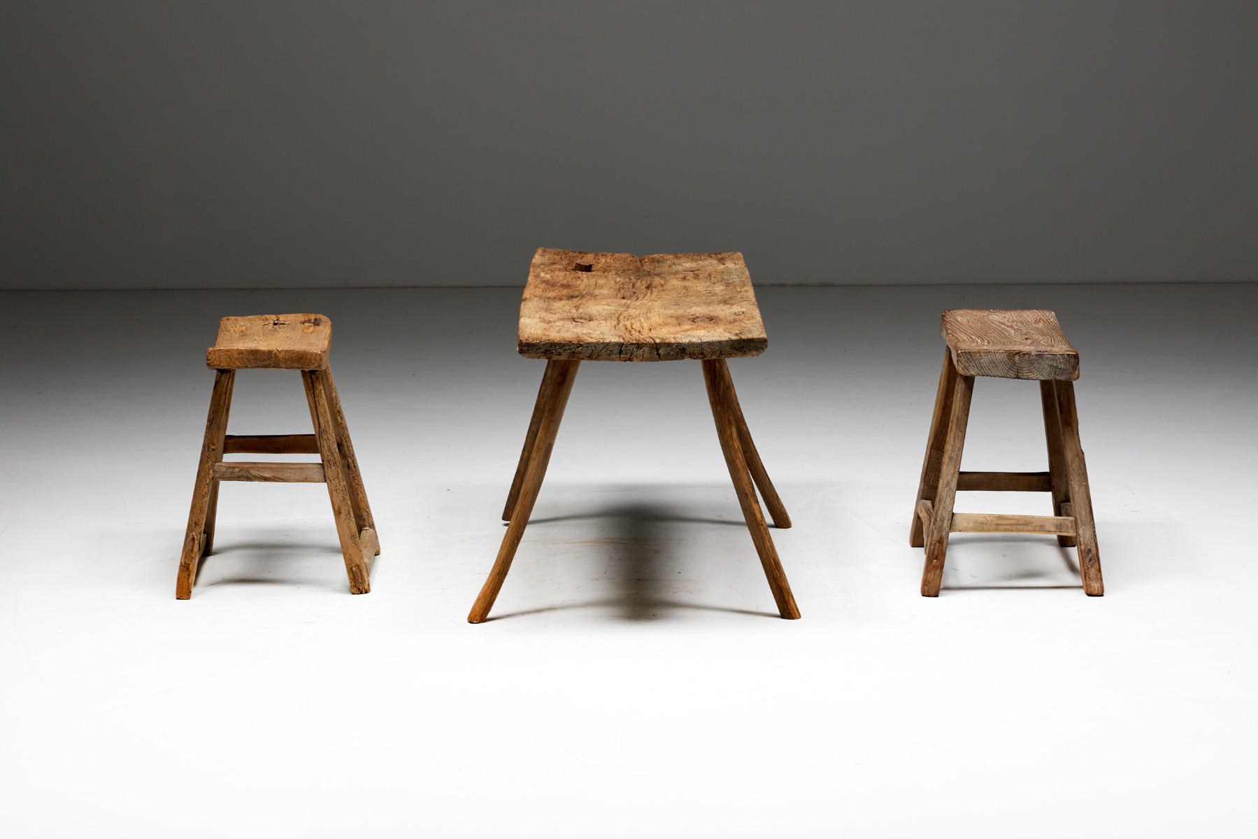 Aged wood wabi sabi side table in primitive design