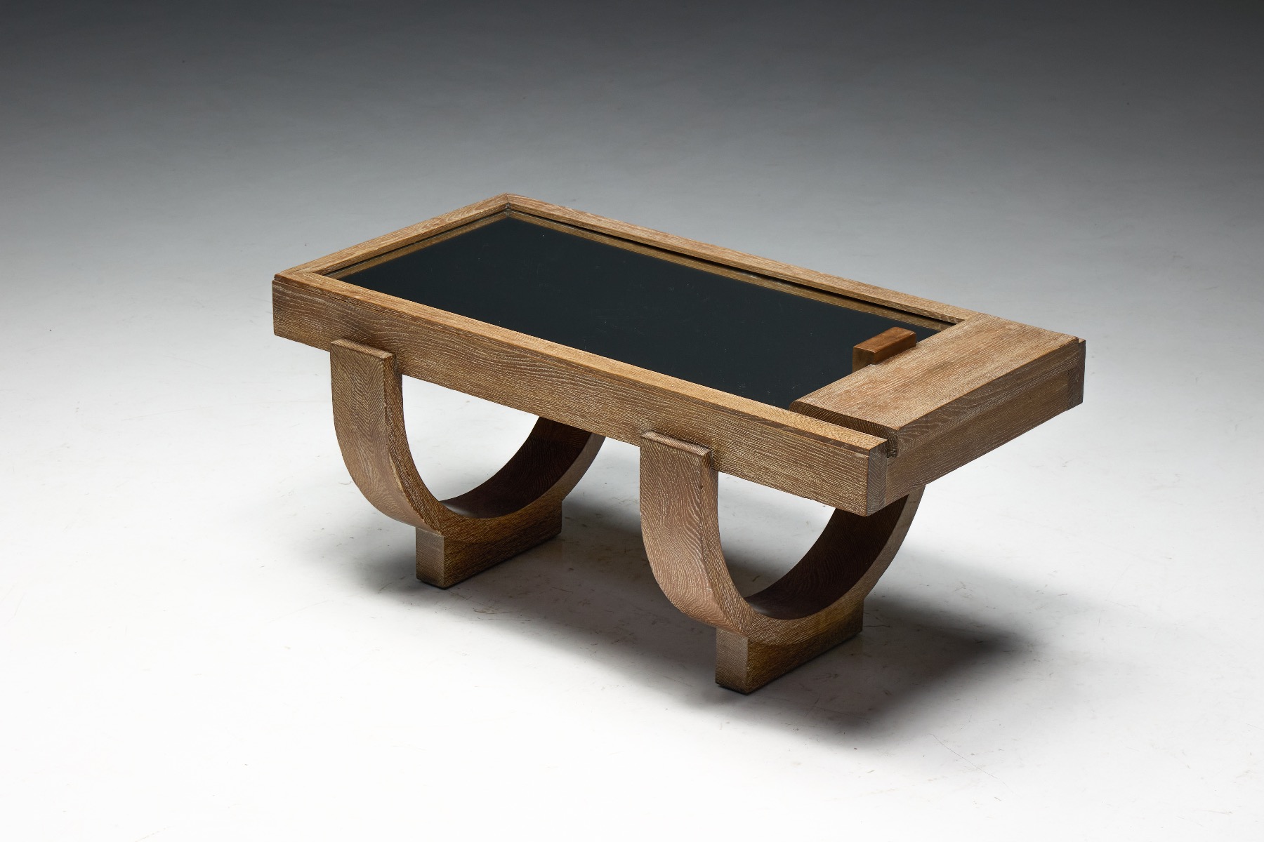 Architectural Art Deco coffee table with oak construction