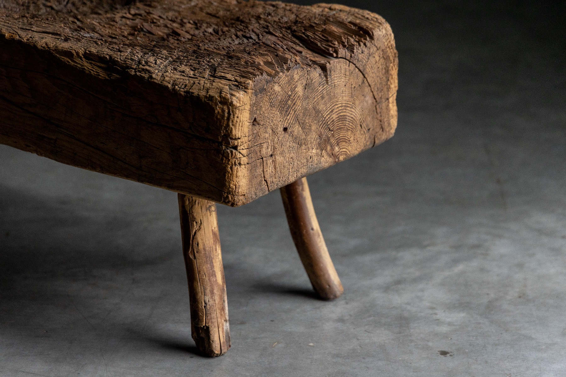 Rustic handcrafted bench with folk character