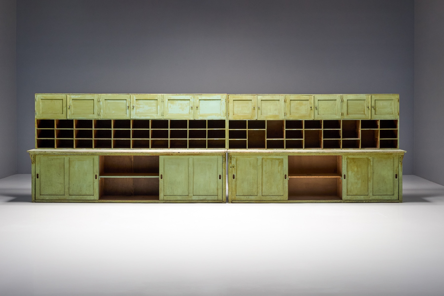 Authentic 19th century green apothecary cupboard