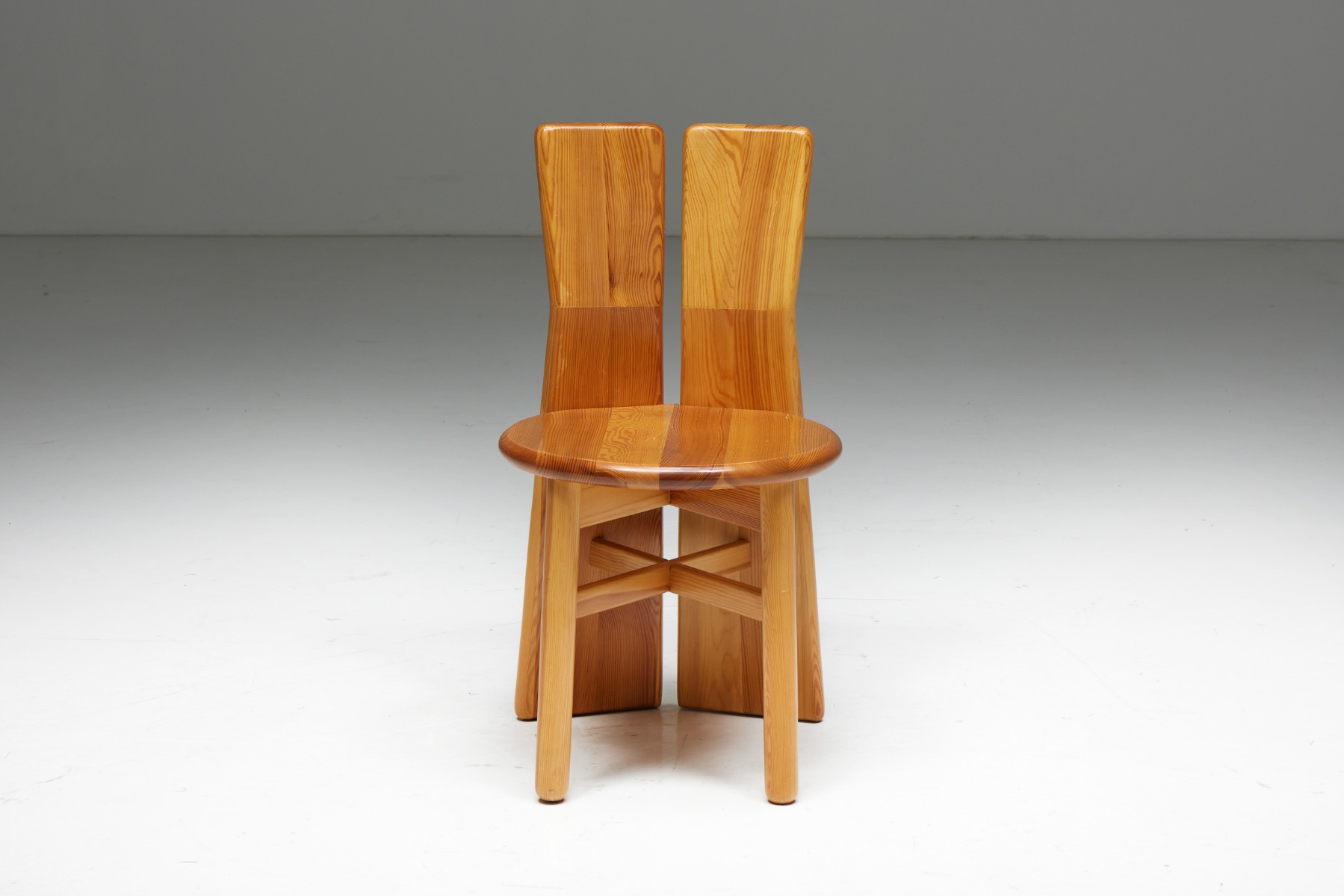 Authentic brutalist pine dining chairs vintage set