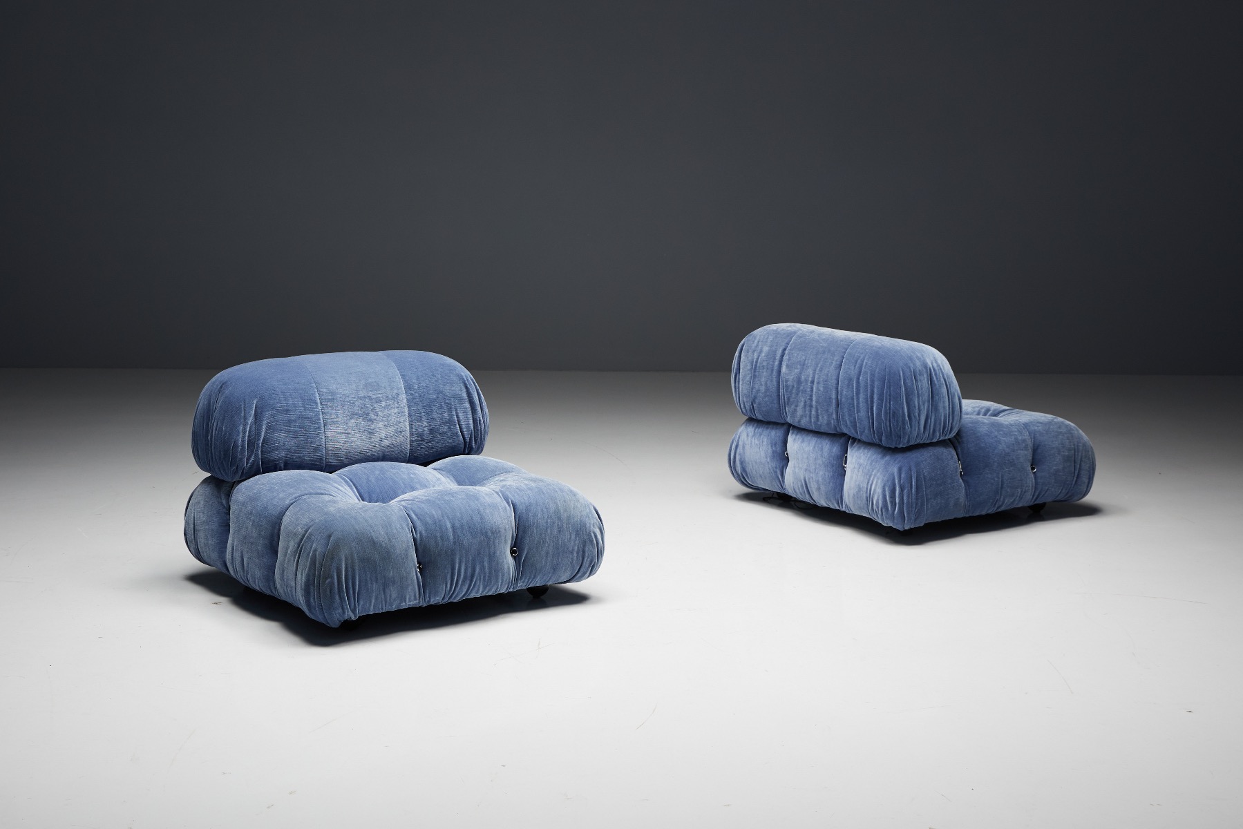 Blue velvet modular sofa 1970s