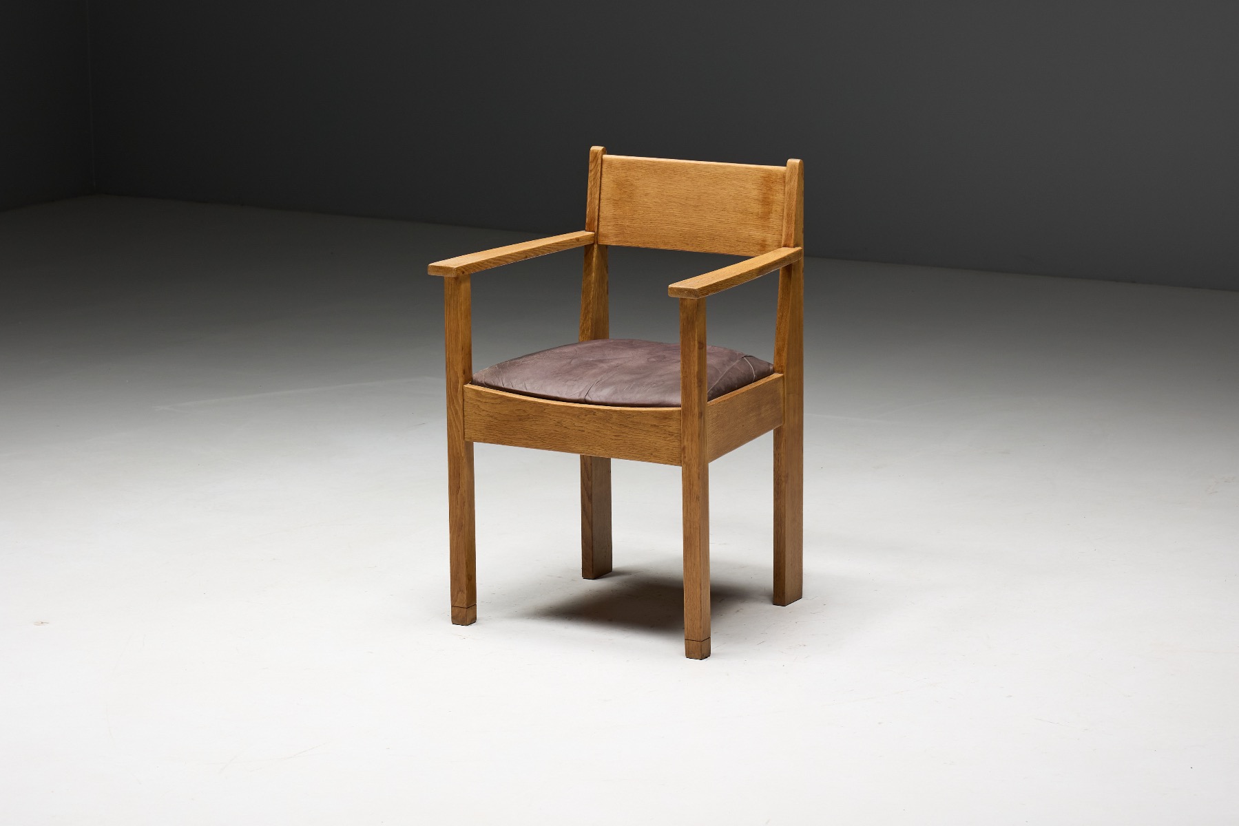 Architectural Art Deco oak armchairs