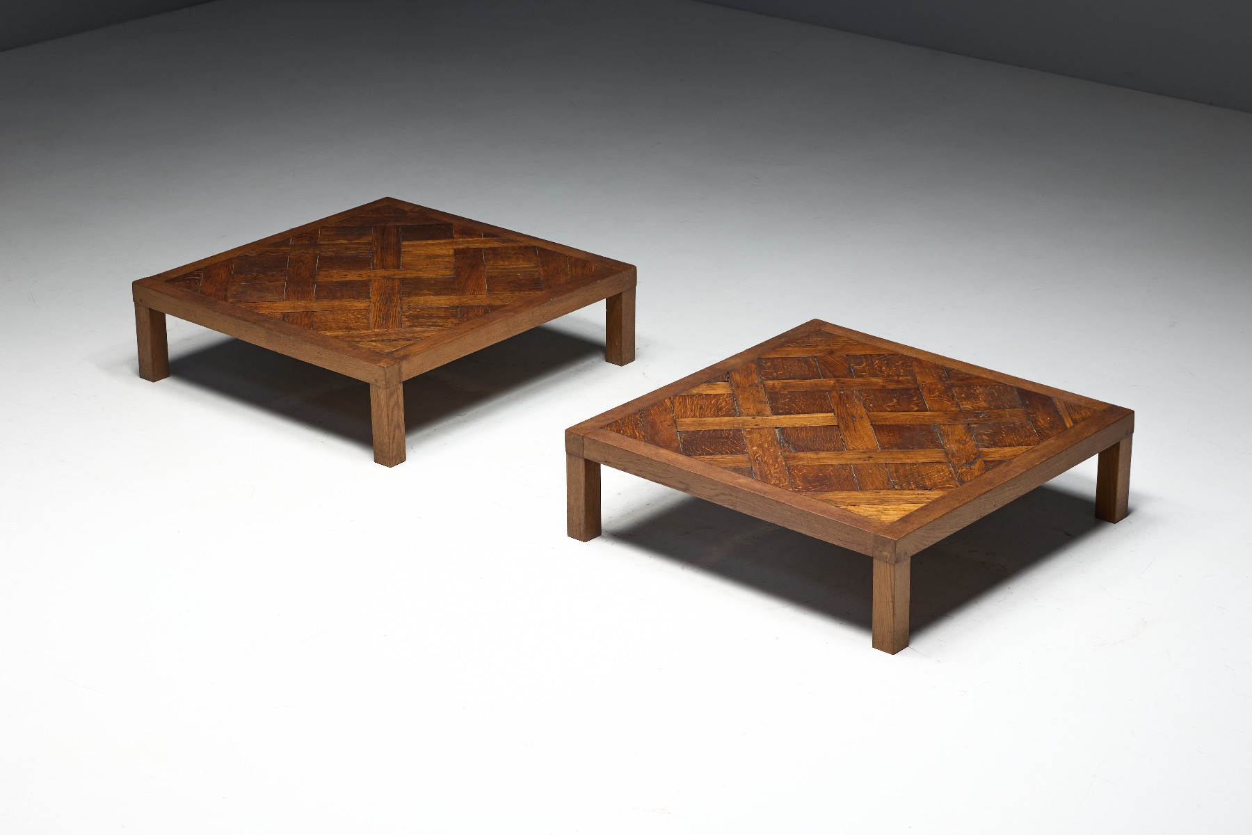 Collectible brutalist parquet coffee table from the 1970s
