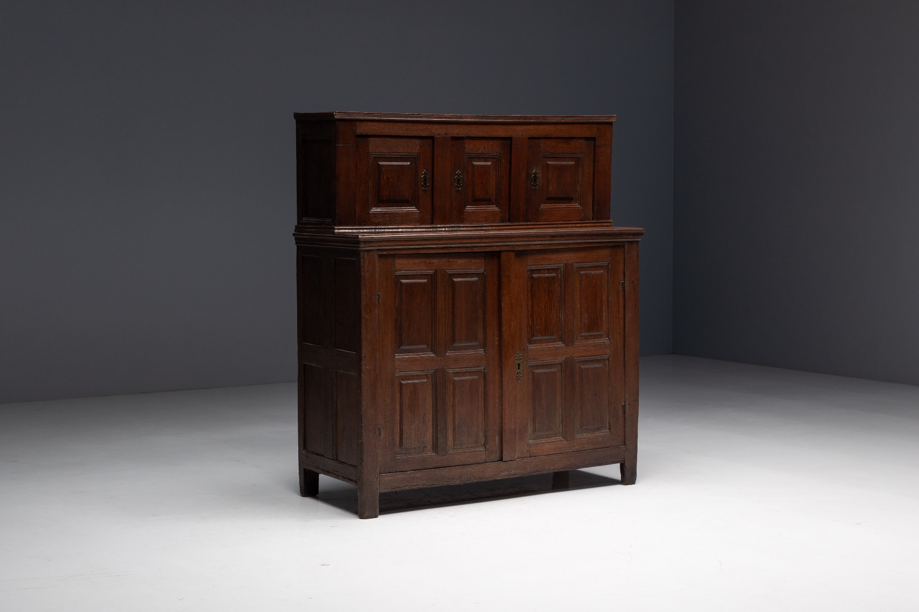 Folk art oak cabinet with vernacular design
