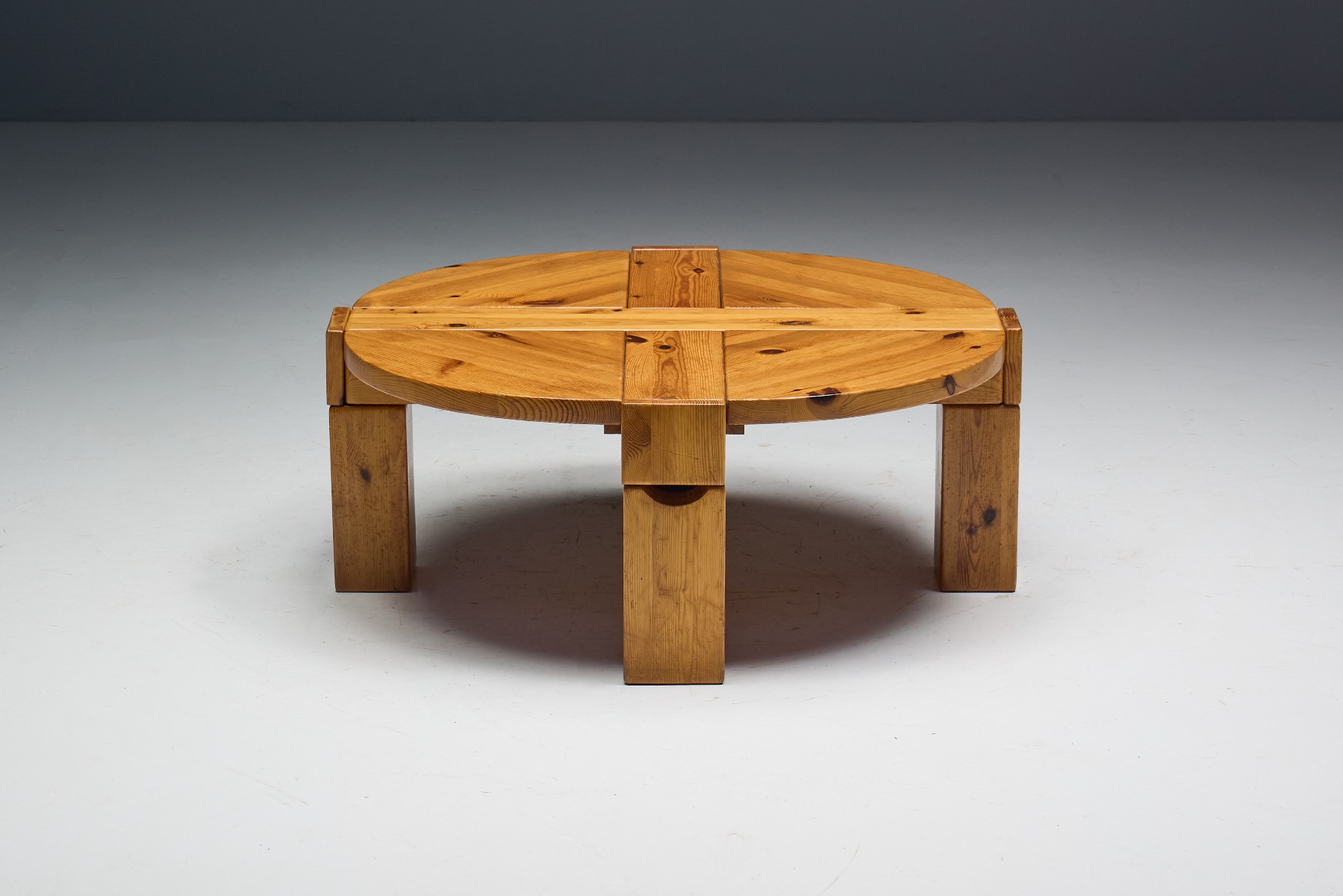 Gallery level brutalist pine coffee table