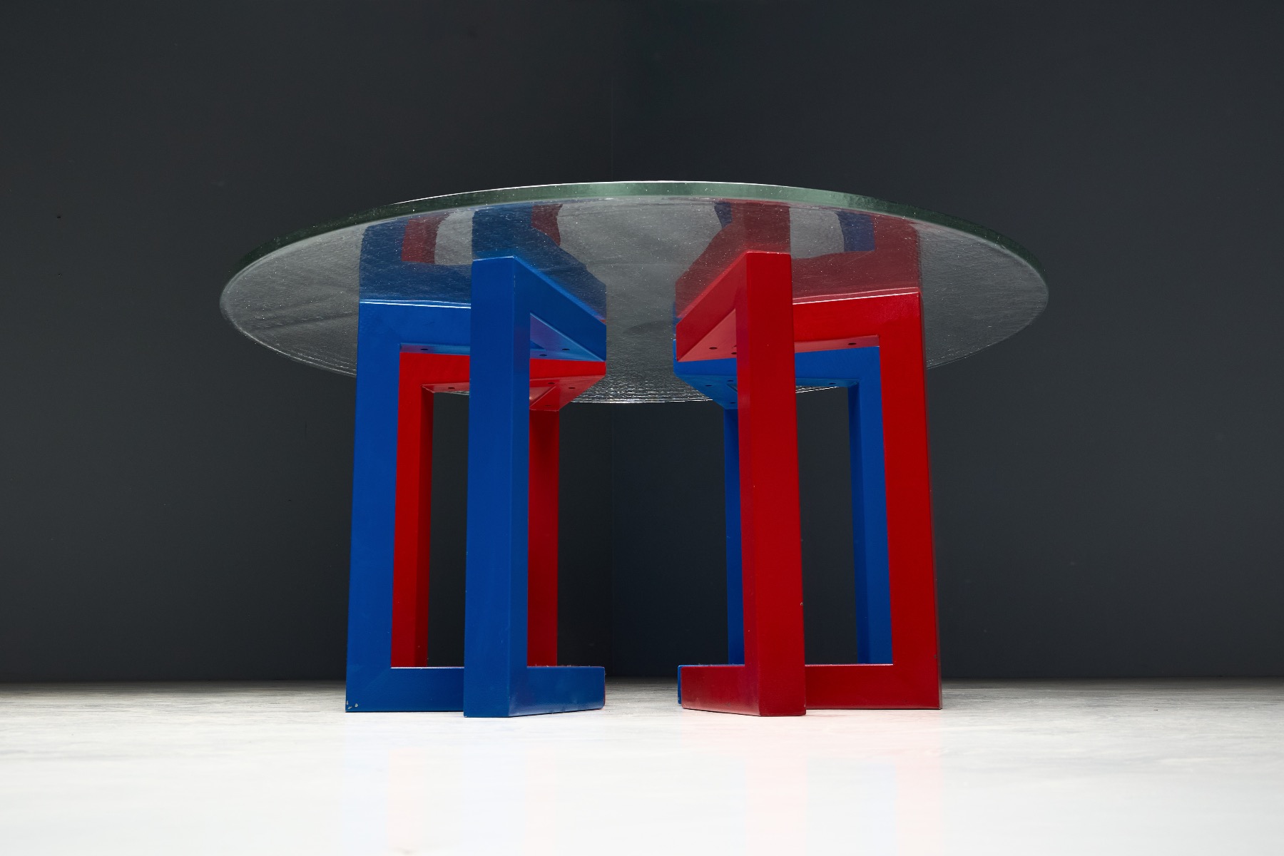 Premium 1980s dining table with artistic glass top