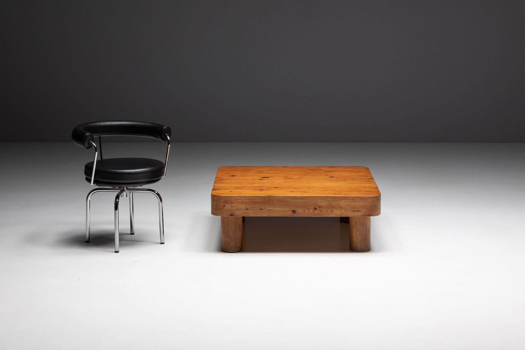Heavy solid pine brutalist coffee table with low stance