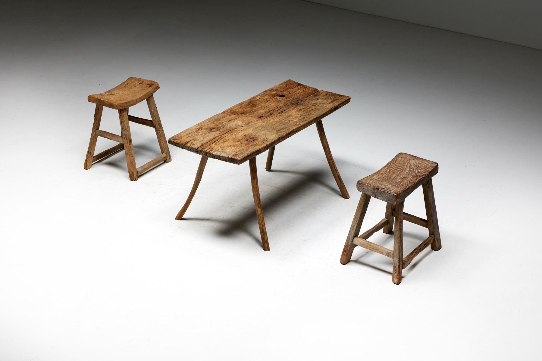 Historic French travail populaire stool in wood