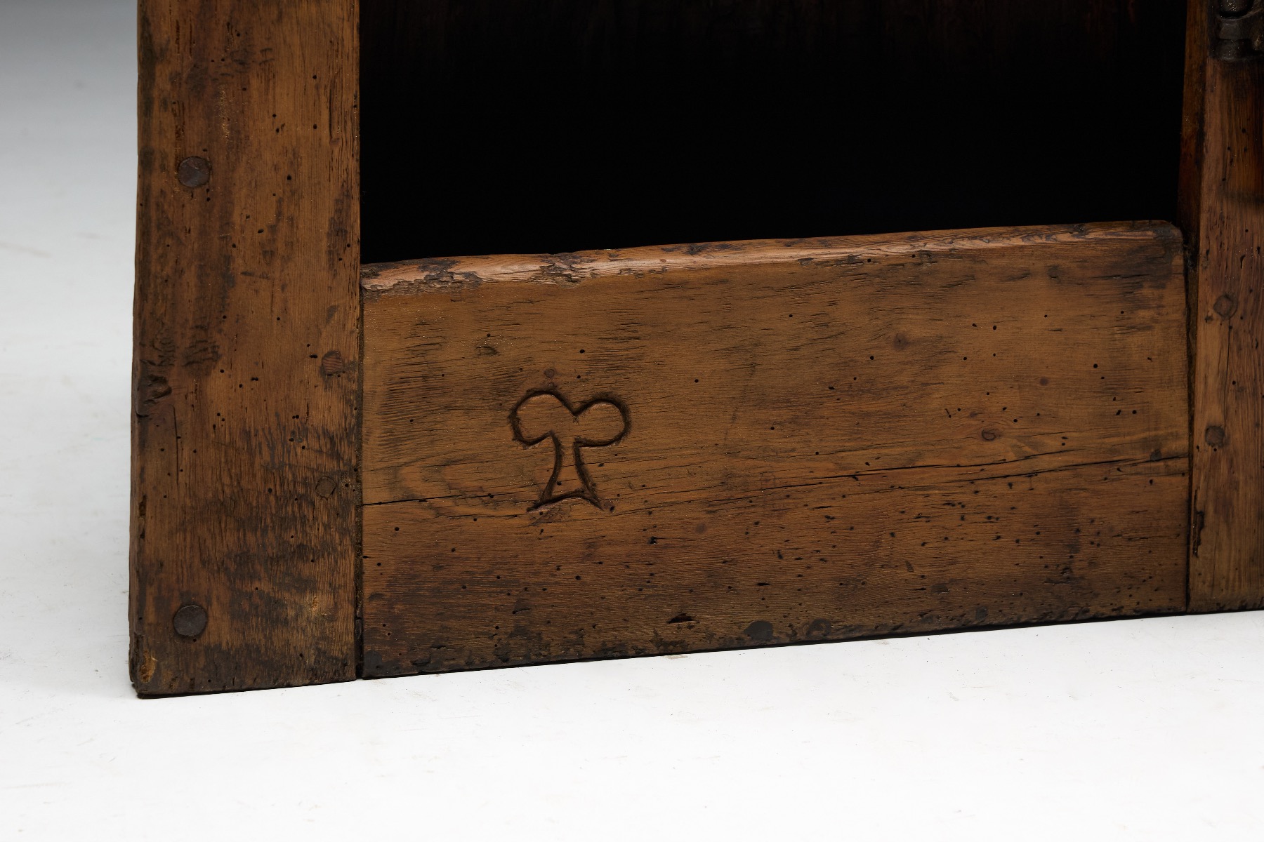 Historic rural folk art cabinet with timeworn surface