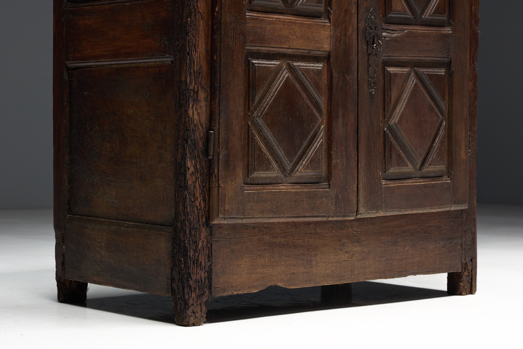 Historic rural folk buffet with timeworn surface