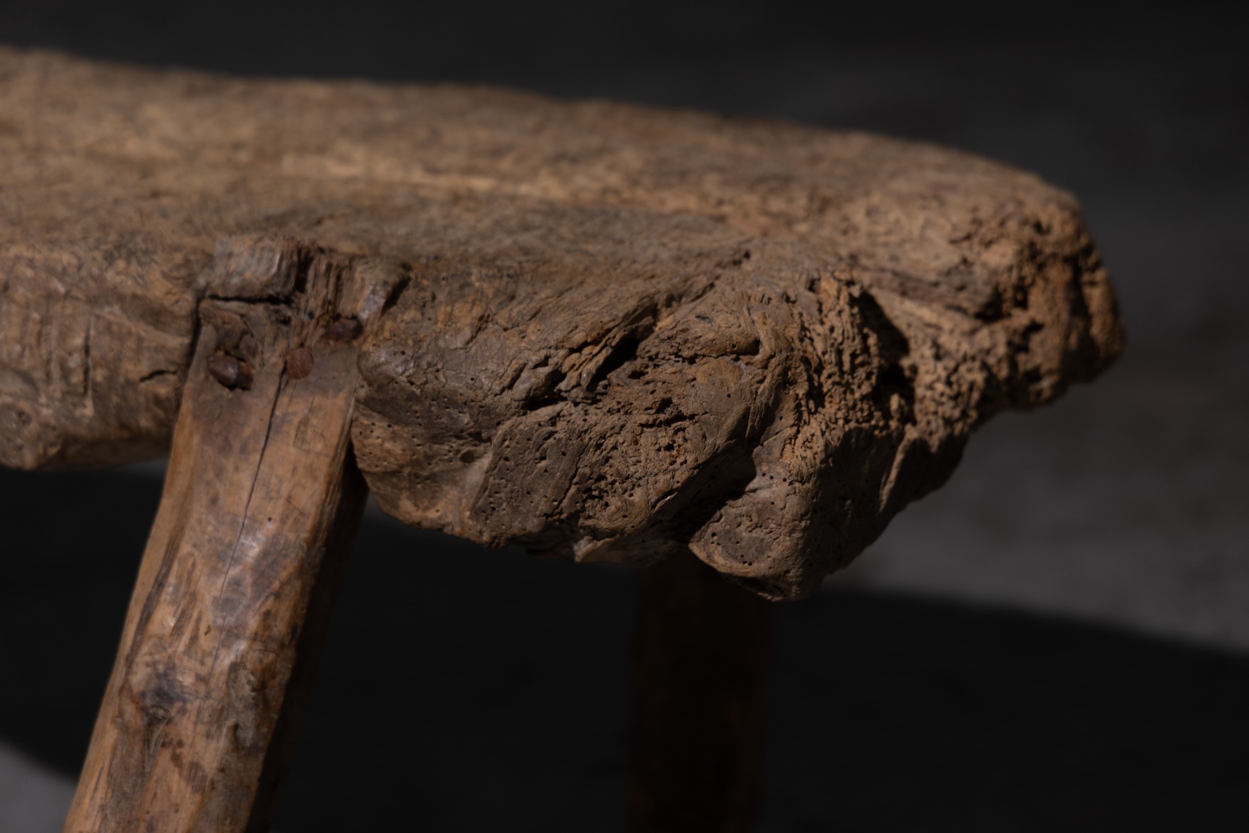 Museum level antique rustic carved wooden bench