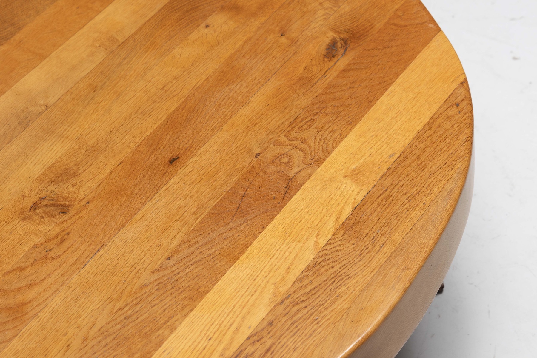 Raw modern oak round coffee table with brutalist character