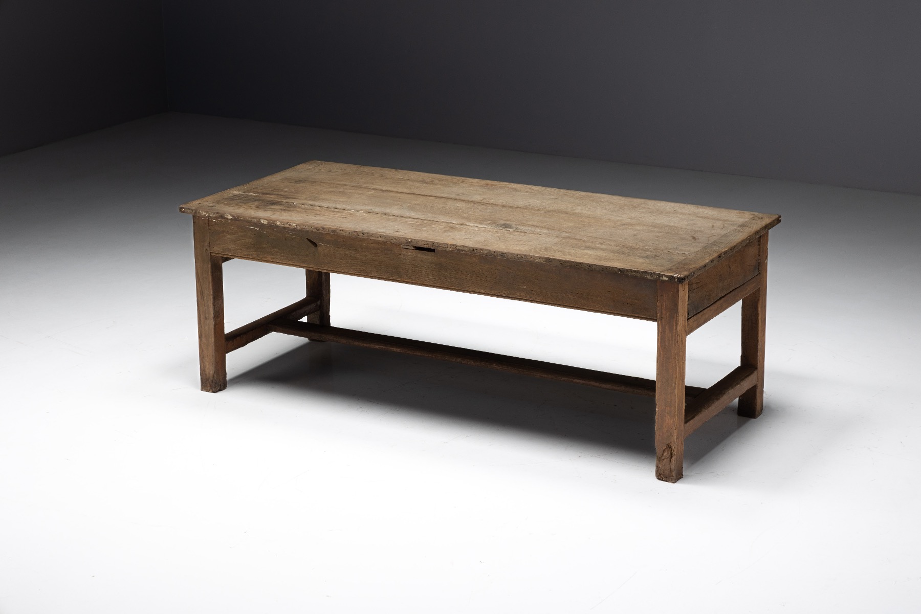Rustic French kitchen table with double drawer