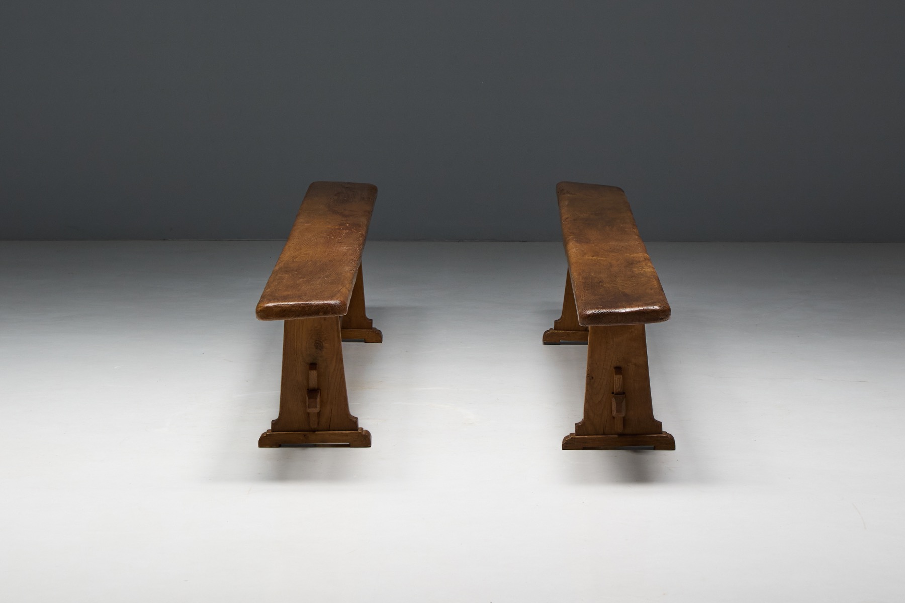 Traditional alpine wooden bench with simple construction