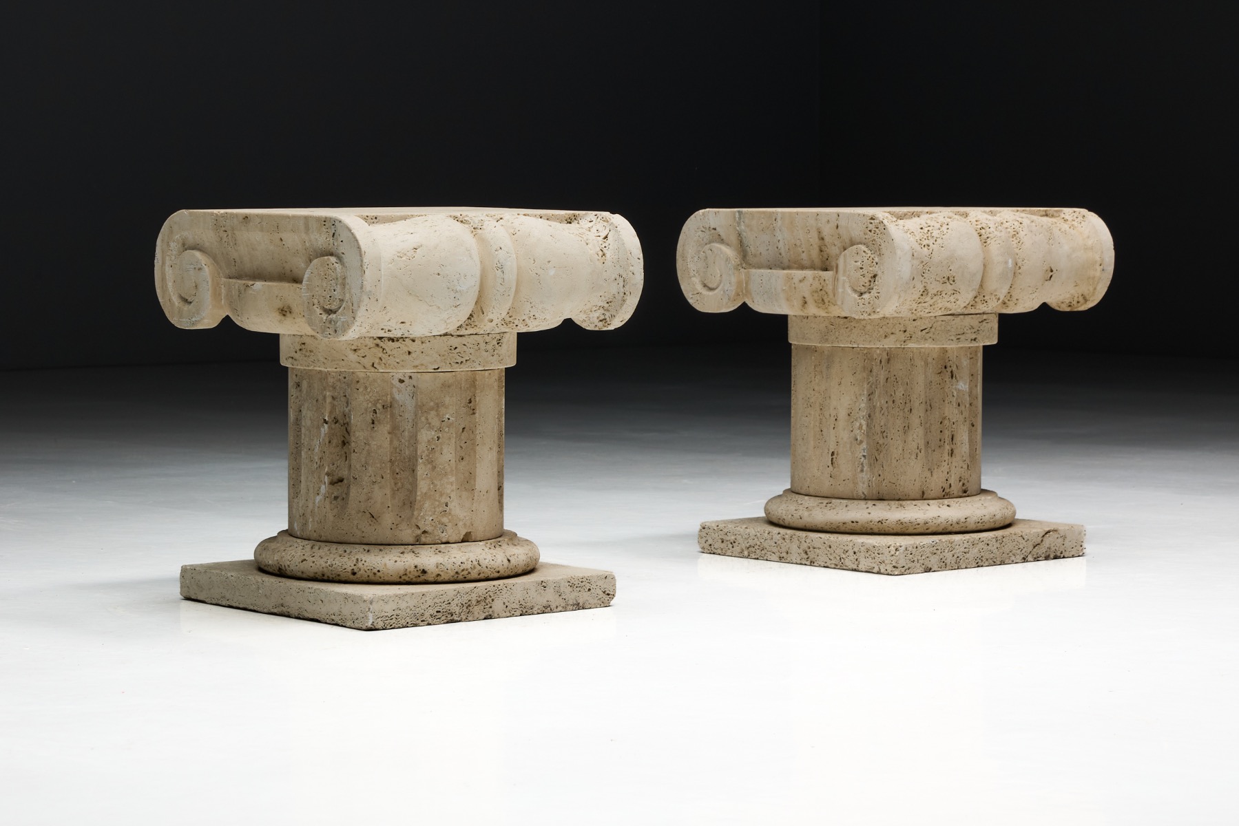 Travertine display plinth table functioning as side table or pedestal