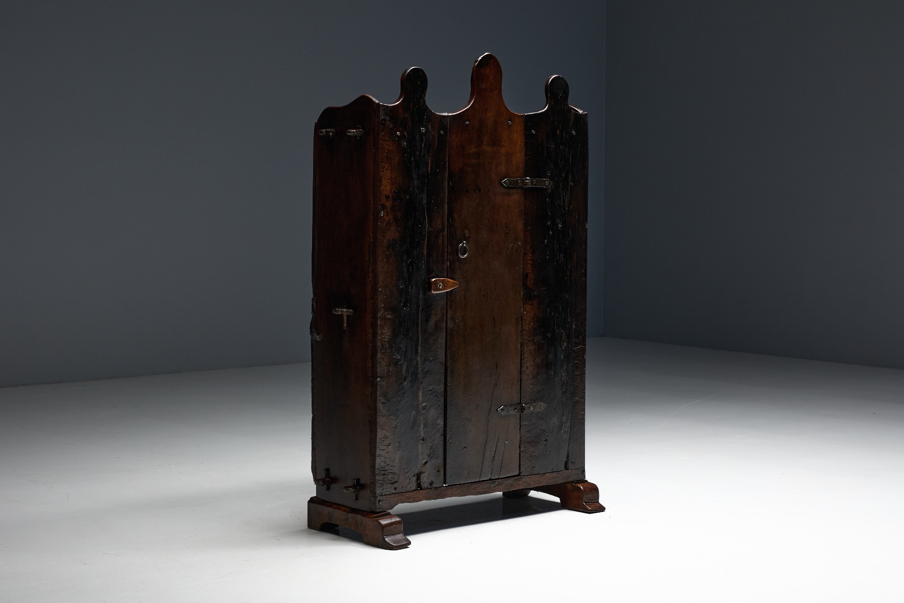 Collectible folk art cabinet with natural finish