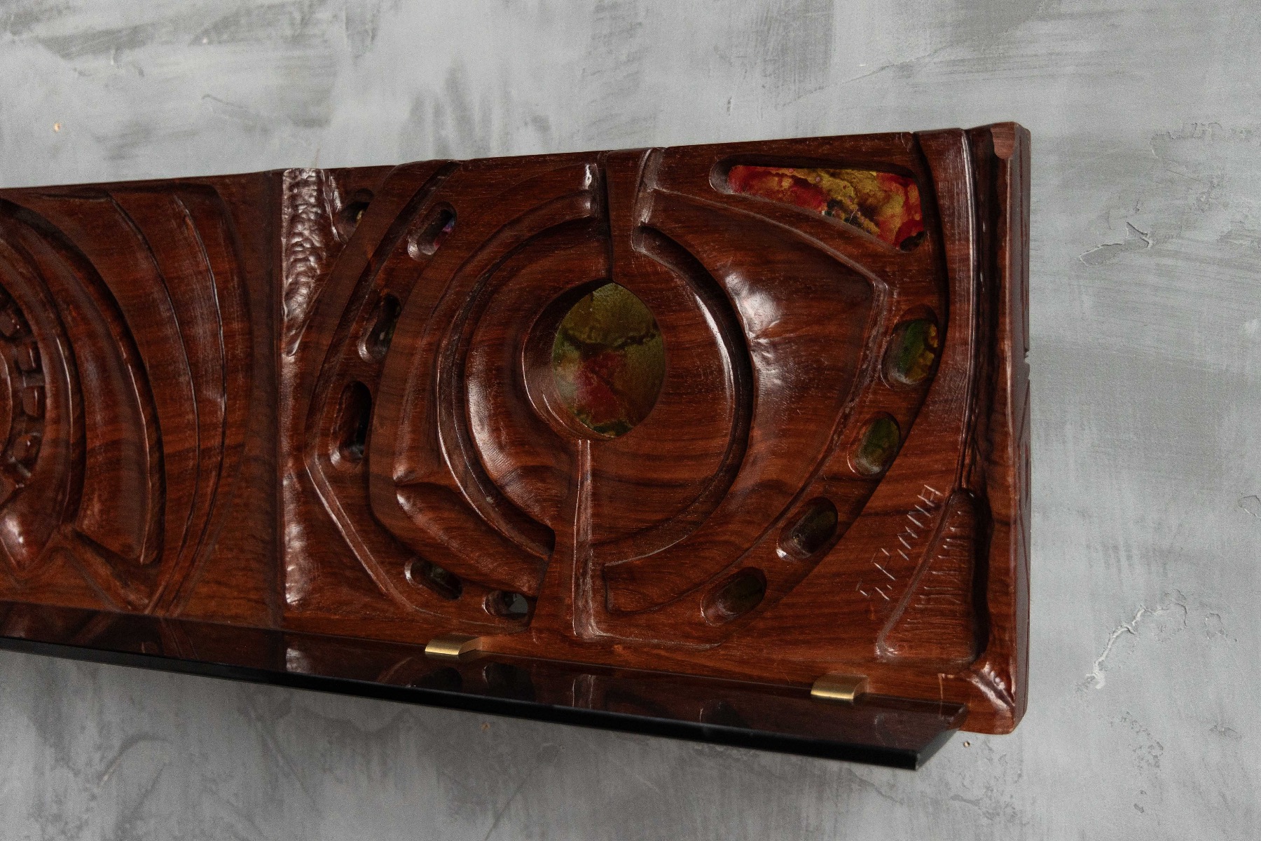 Italian mid century carved wood wall panel by Gianni Pinna