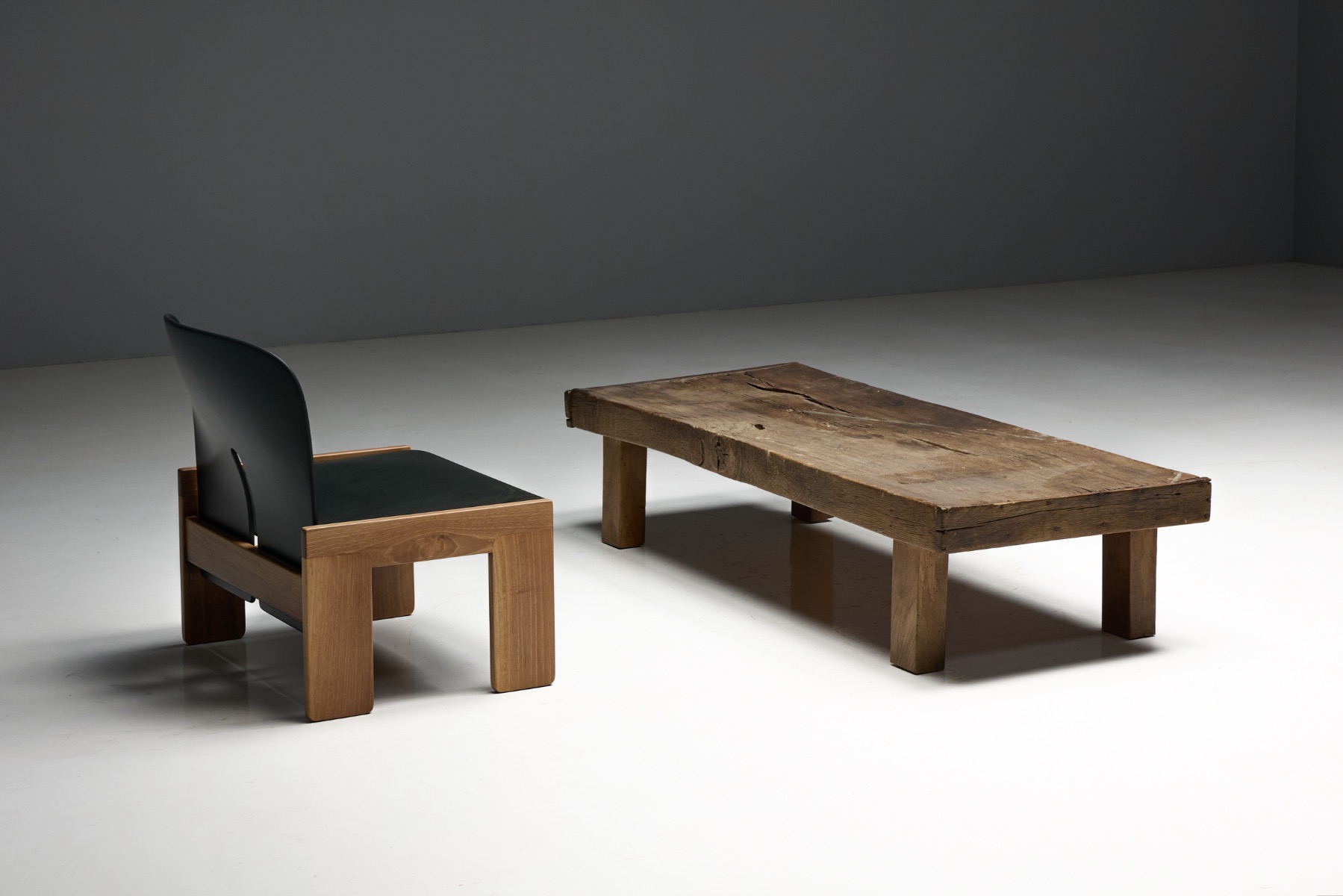 Aged wood low farmhouse coffee table with natural imperfections