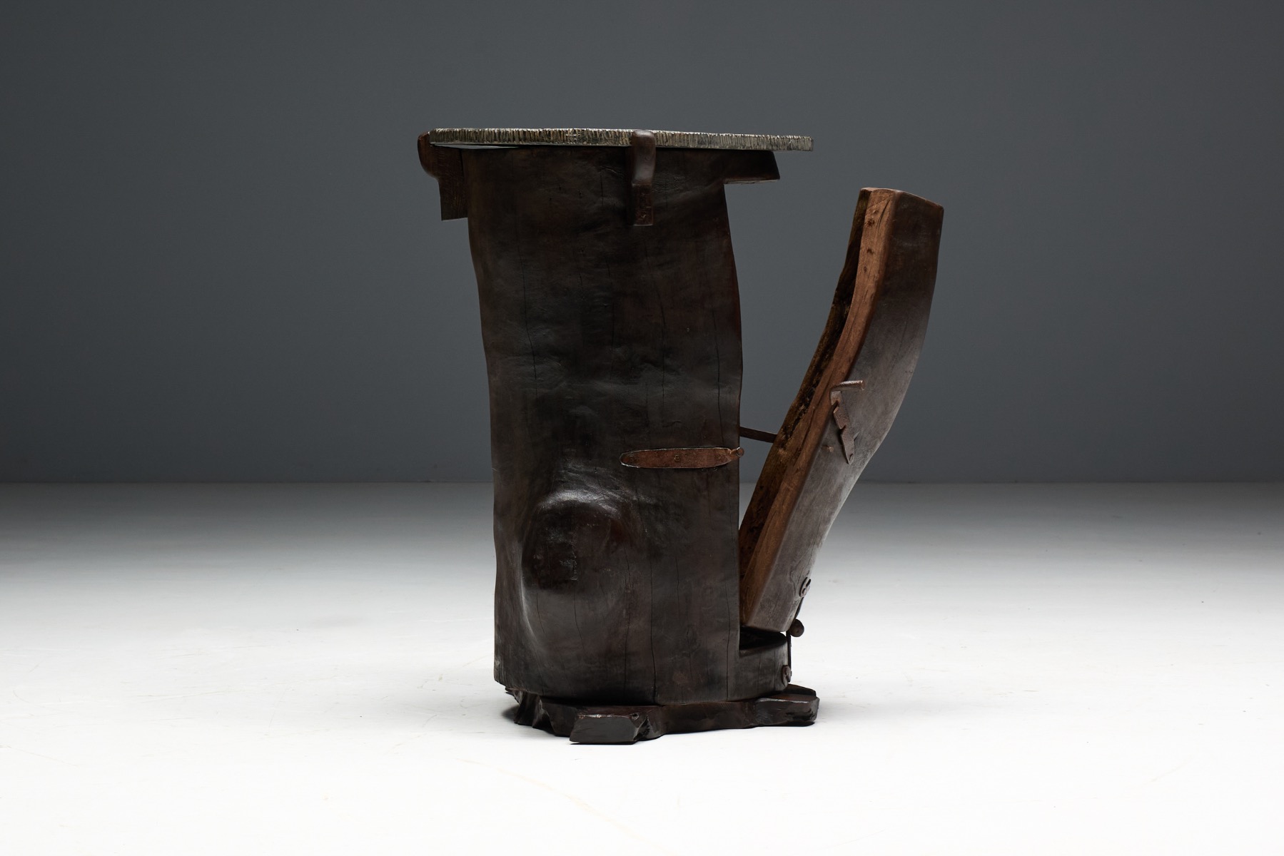 Aged wood vernacular side table with natural wear