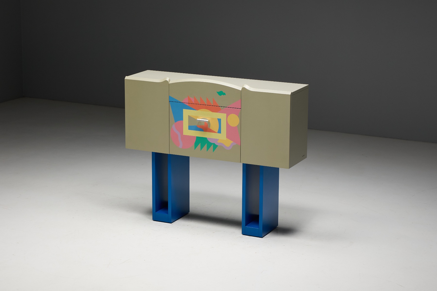 Architectural postmodern bar cabinet by Zanotta