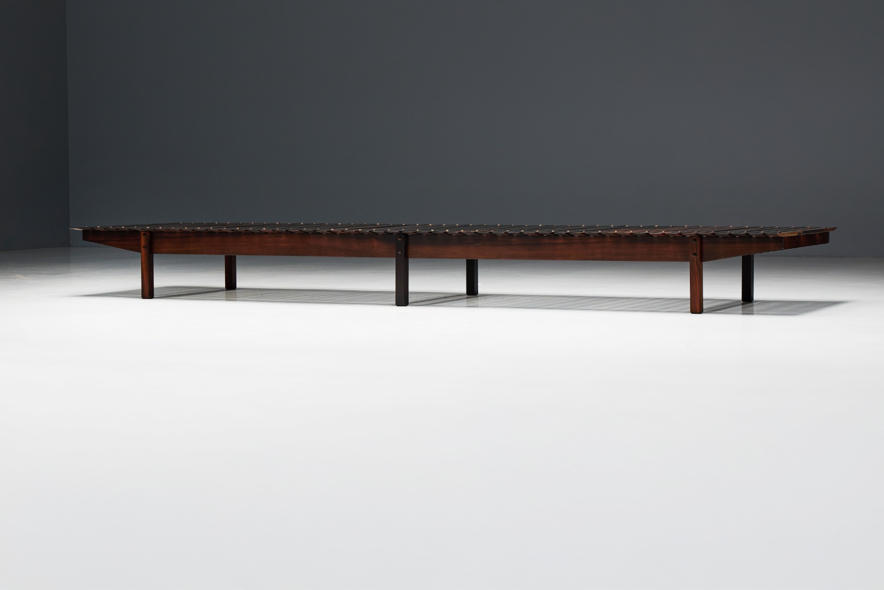 Statement mid century bench with bold proportions