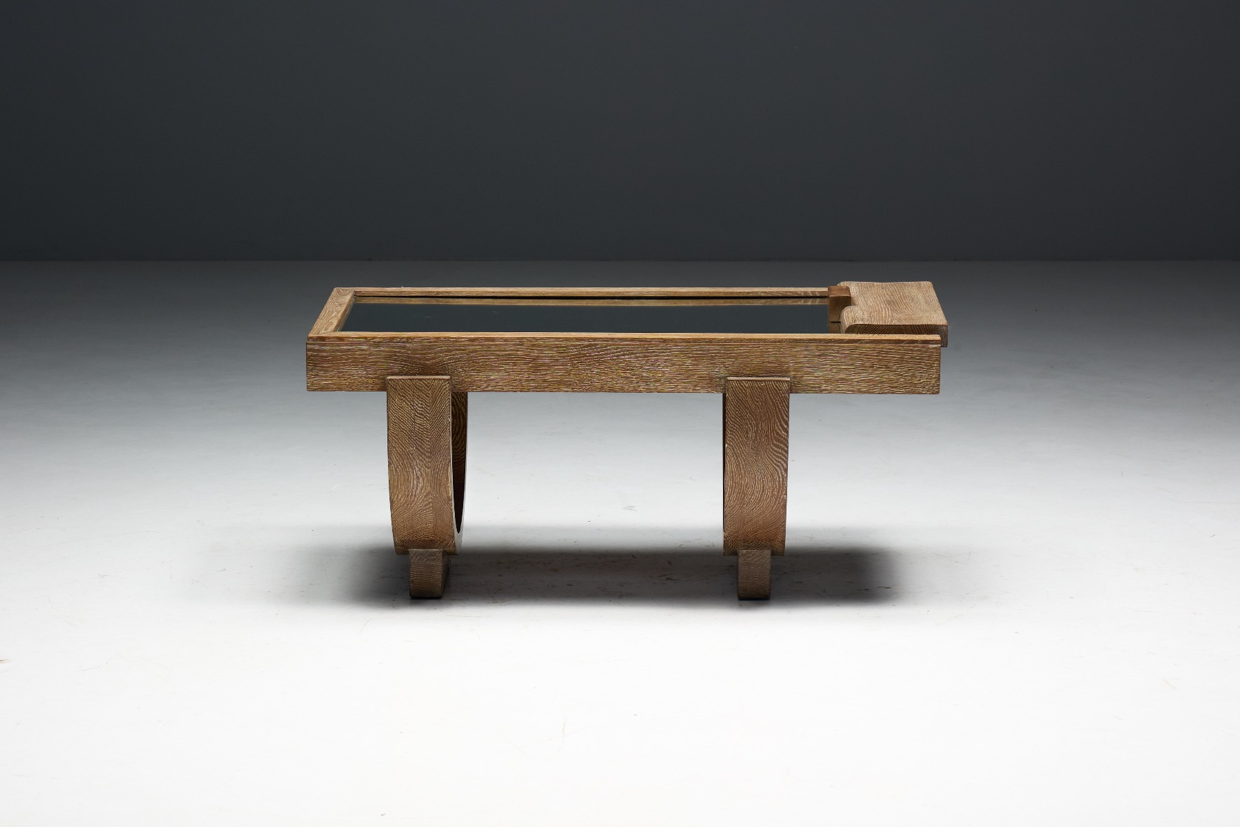 Elegant Art Deco coffee table with cerused oak finish