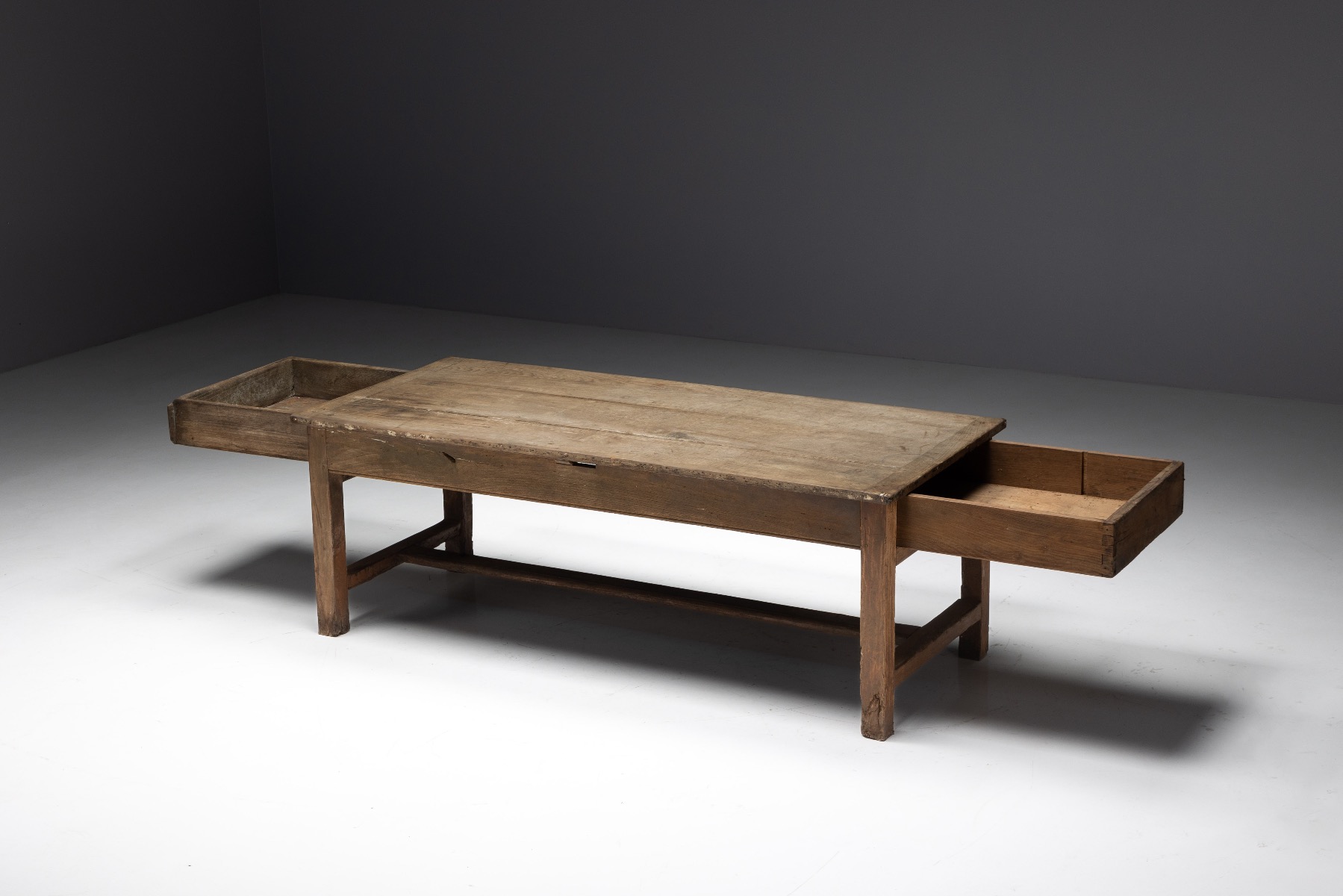 Farmhouse dining table French rustic with drawers