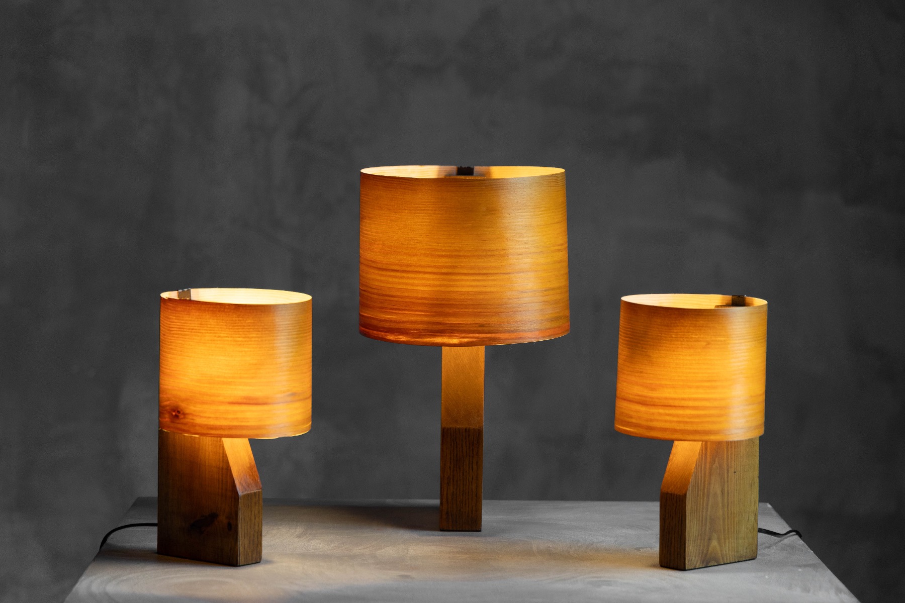 Gallery level veneer table lamp with sculptural presence