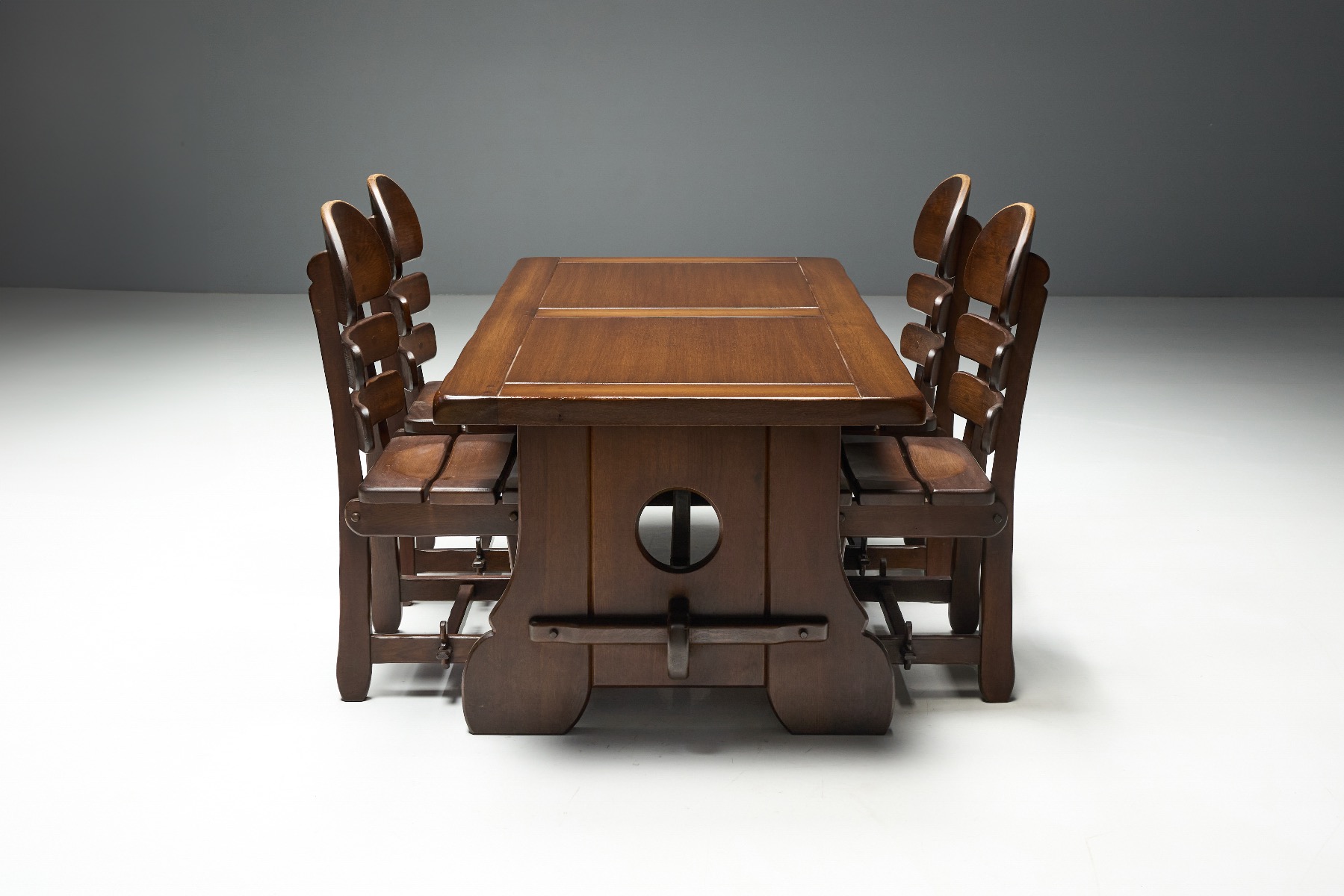 Bold brutalist dining table stained oak