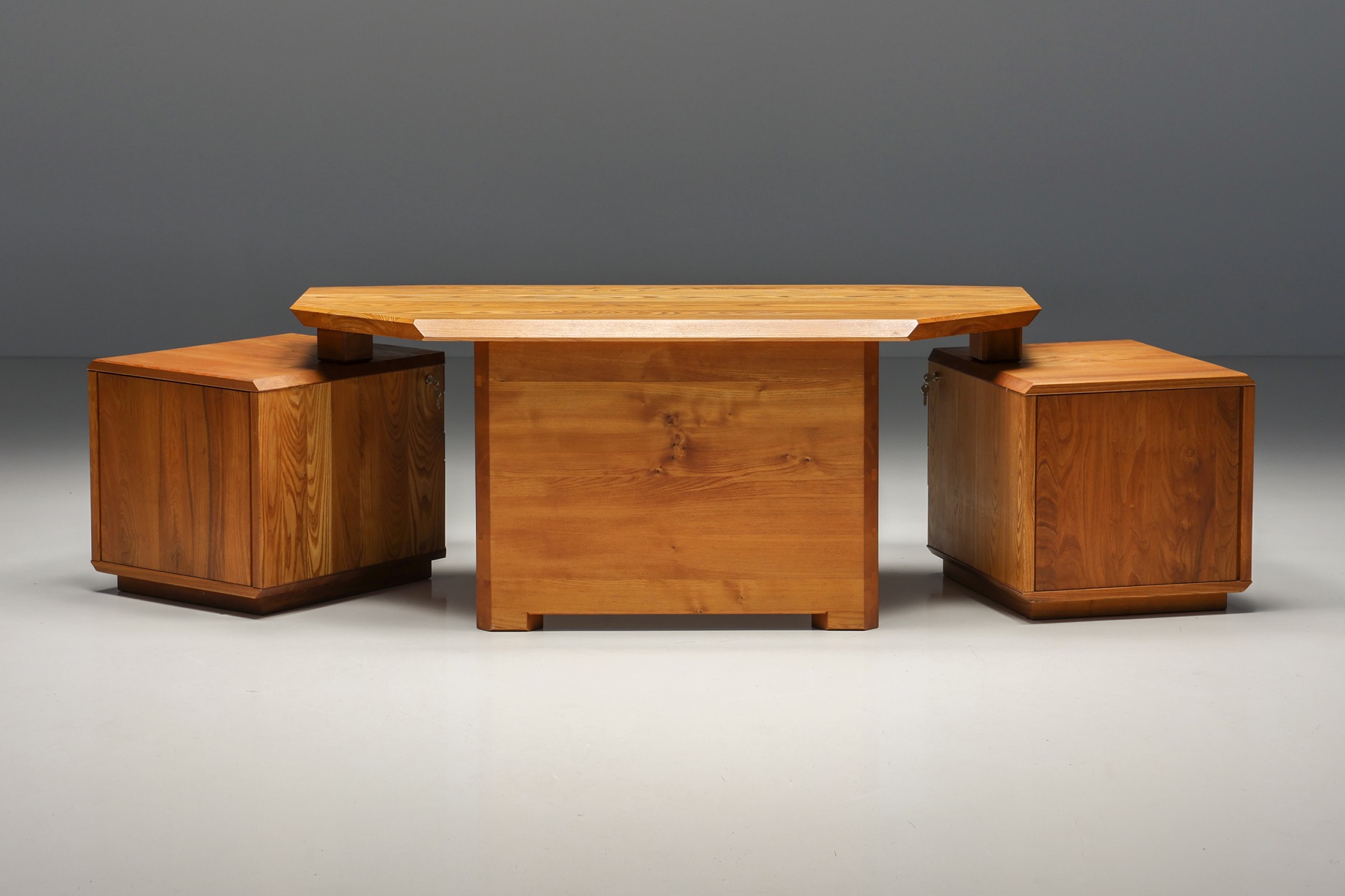 Minimalist solid elm desk in Pierre Chapo style