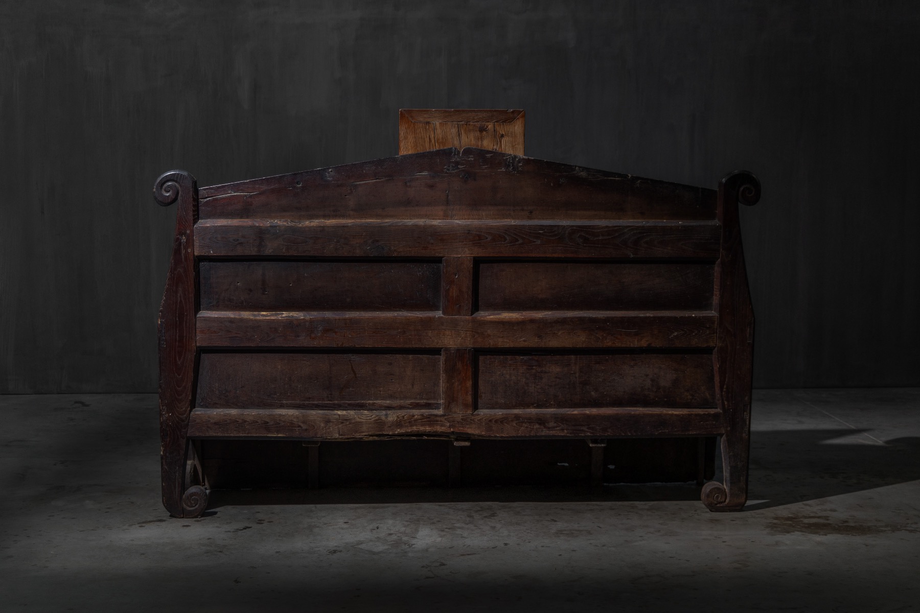 Museum level Alpine monastic bench with folding table