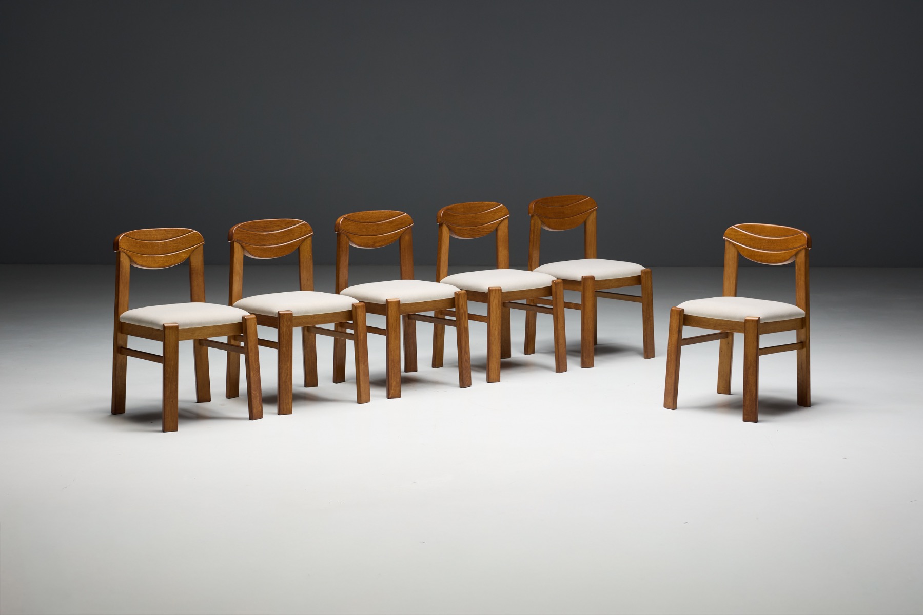 European brutalist oak dining chairs set