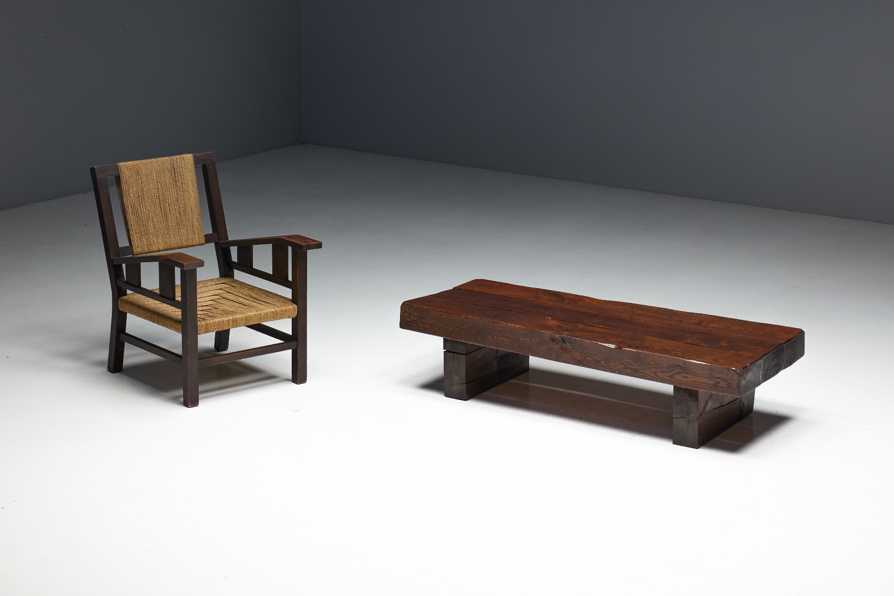 Raw modern brutalist coffee table with geometric structure
