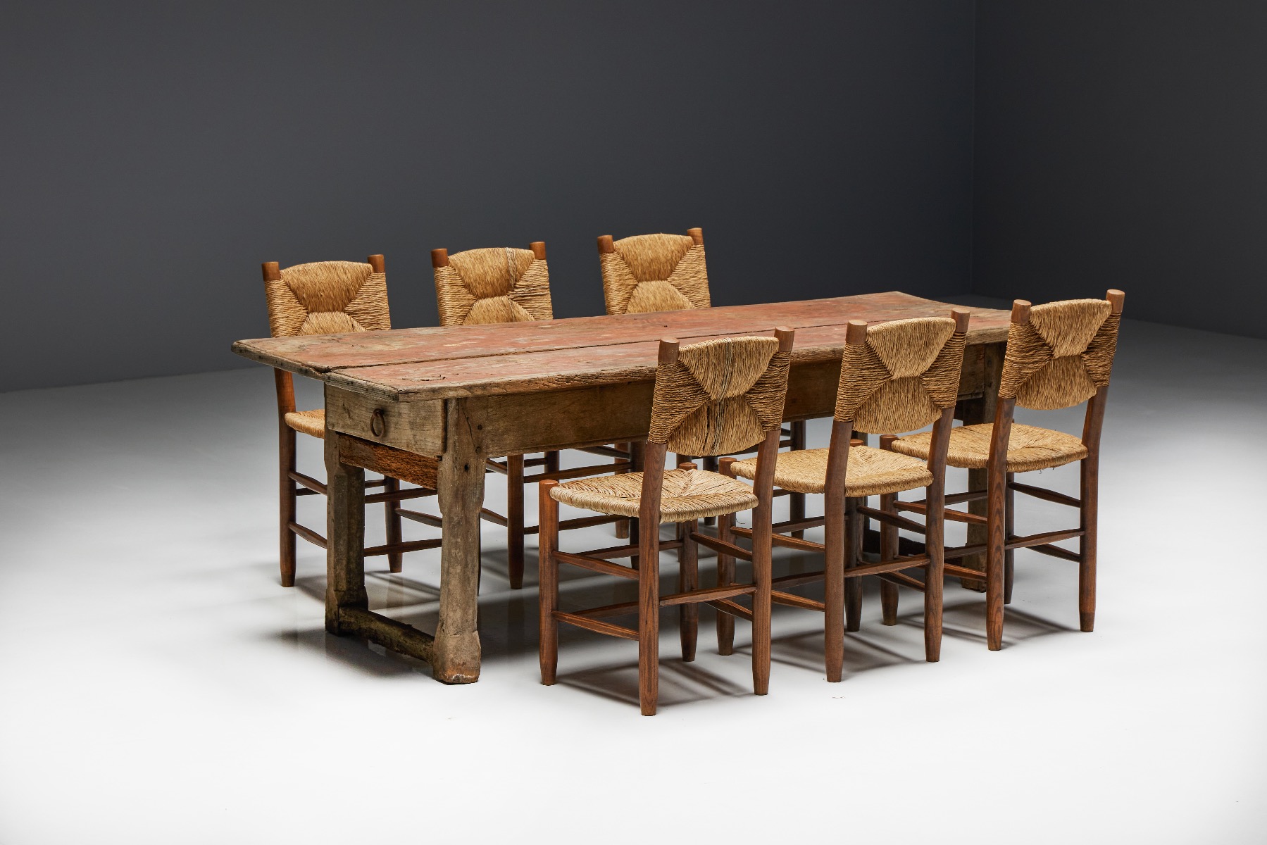 Rustic French farmhouse dining table in wood