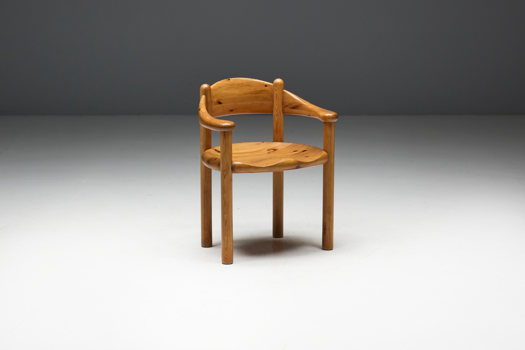 Sculptural Scandinavian dining armchairs in pine