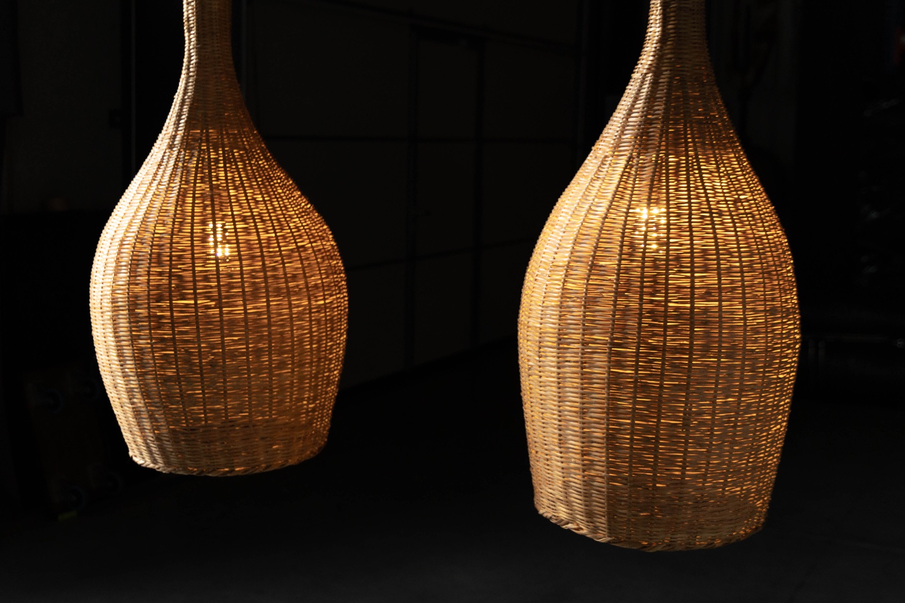 Sculptural woven rattan lamp from the 1960s