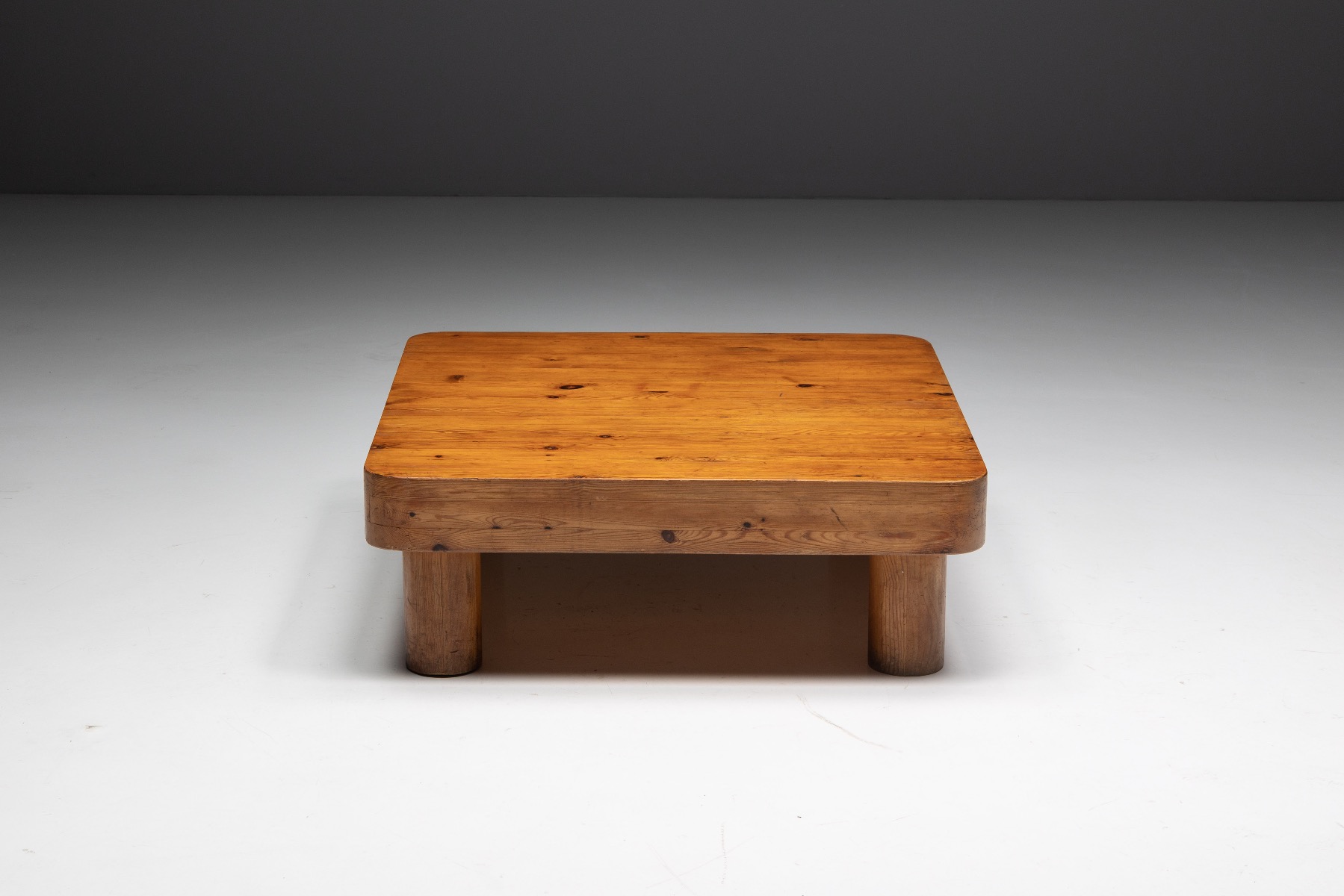 Vintage brutalist coffee table crafted from pine wood