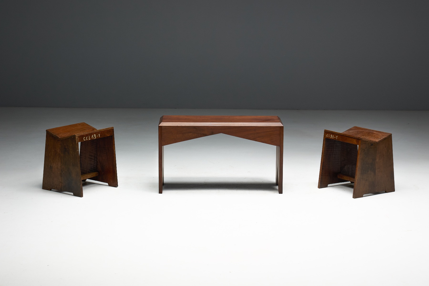 Walnut bench with warm tone and clean geometry
